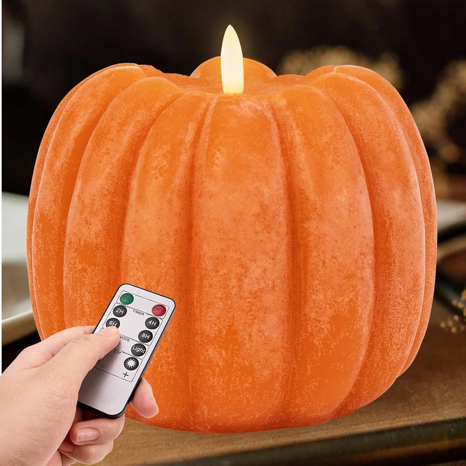 Fall Decorations for Home – Flickering Flameless Wax Pumpkin LED Candle | Timer Remote Control, Fall Decor, Thanksgiving Gifts, Autumn Farmhouse Rustic Decor, Harvest Tiered Tray Display, Indoor Use