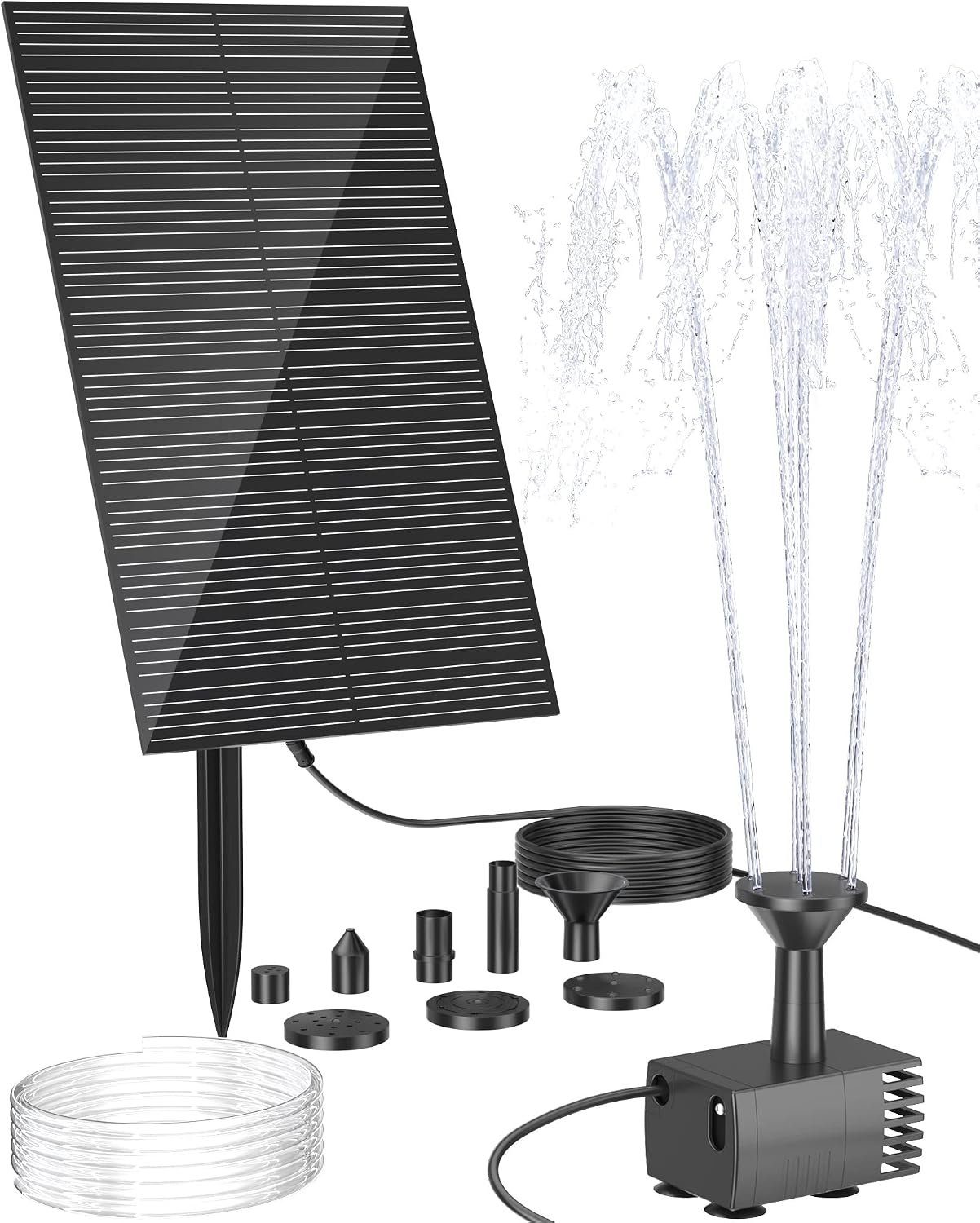 Biling Solar Fountain Water Pump Outdoor with Tubing for Pond BirdBath | Solar Bird Bath Fountain with Dry-Run Protection, 5 Nozzles for Garden, Backyard, Fish Tank,Water Features