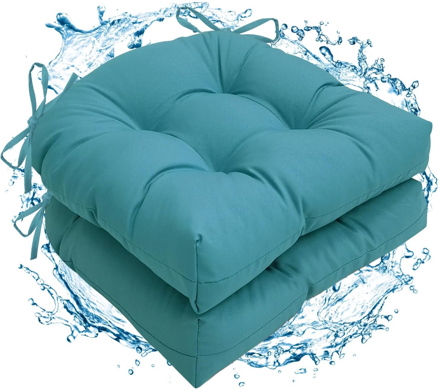 2 Pack Waterproof Outdoor Chair Cushions, Thick Tufted U-Shaped Seat Cushions with Adjustable Ties for Garden Chairs, Patio Furniture, 19x19x4.5 Inches