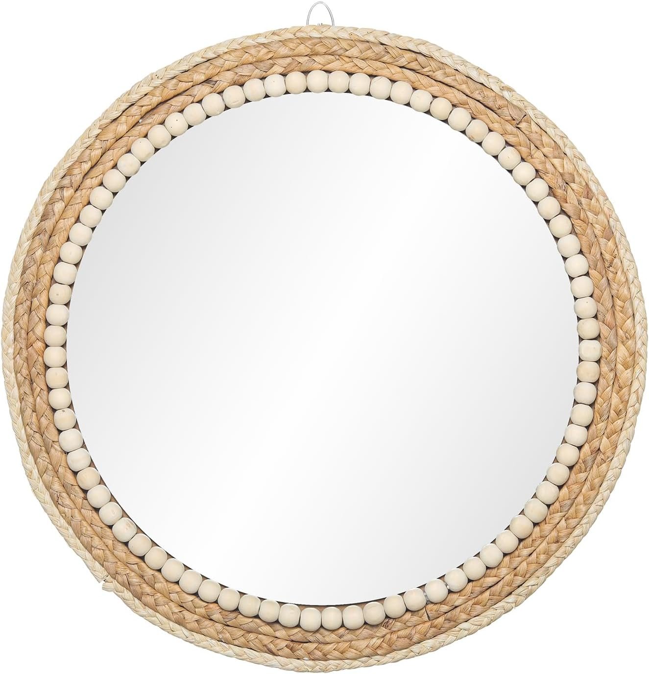 18 Inch Boho Round Hanging Wall Mirror Decorative Rattan Circle Mirrors for Farmhouse, Living Room, Bedroom