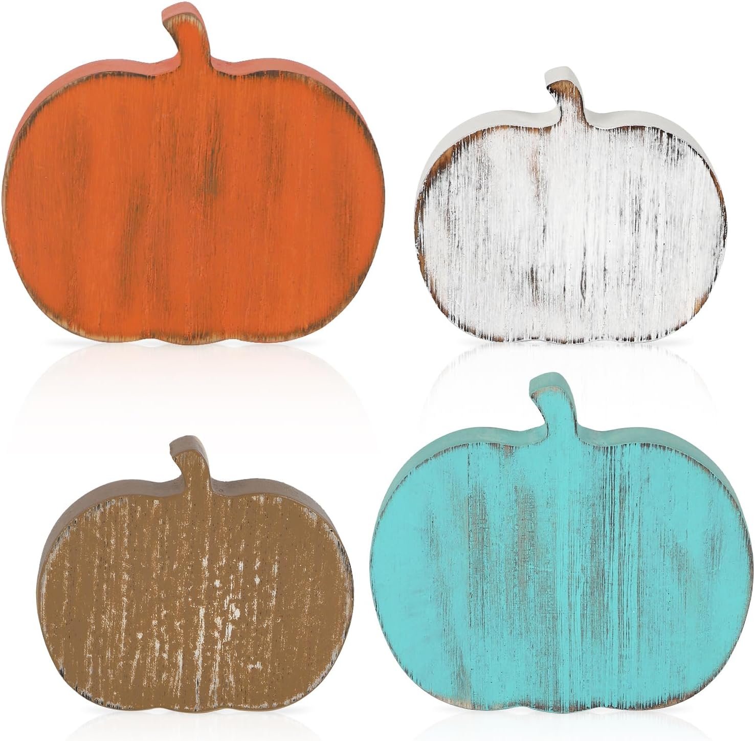 Wooden Fall Pumpkins Decorations for Home Office Indoor, Farmhouse Thanksgiving Table Tiered Tray Decor Set of 4, Vintage Fall Harvest Pumpkin Block Signs Tabletop Shelf Decoration (Rrtro)