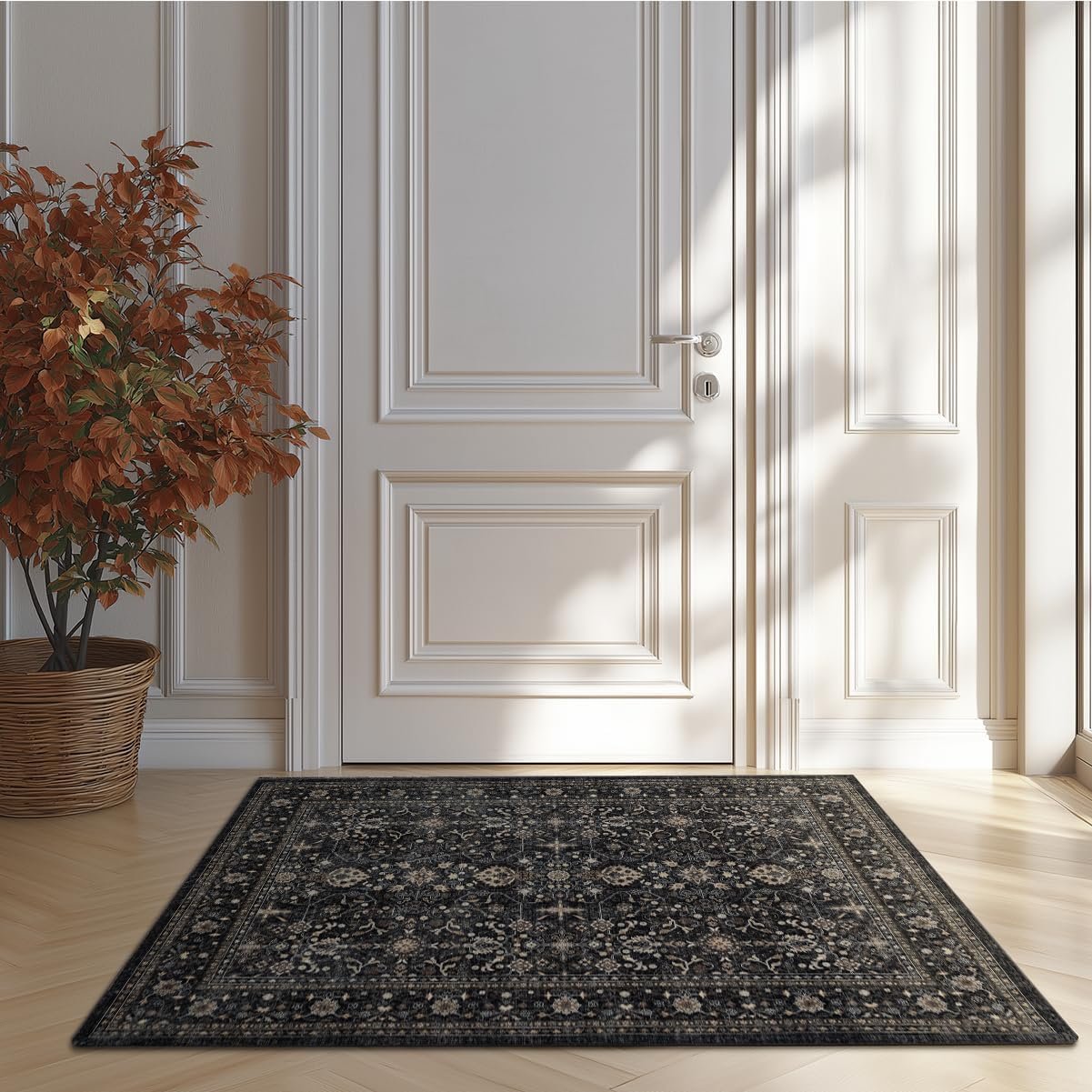 Ruaruarug Washable Small Area Rug 2×3 for Entryway, Ultra Soft, Black Grey | Non Slip, Easy to Clean, Water Repellent, Pet Friendly, for Bedroom Hardwood Floors Dining Room Office High Traffic Areas