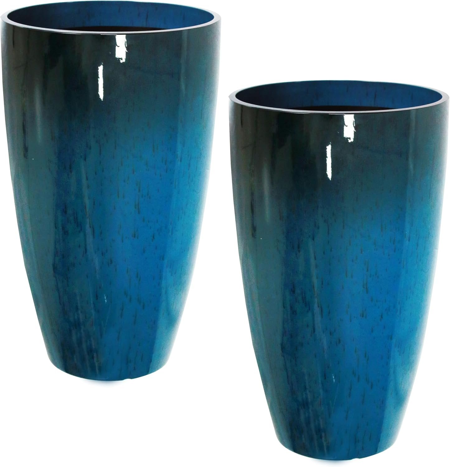 2PCS 21in Tall Planter for Outdoor Plants Large Flower Pots Blue | Tall Planters for Outdoor Plants, Large Pots with Drainage Hole for Home Garden Front Door, Modern Decorative Pots for Plants