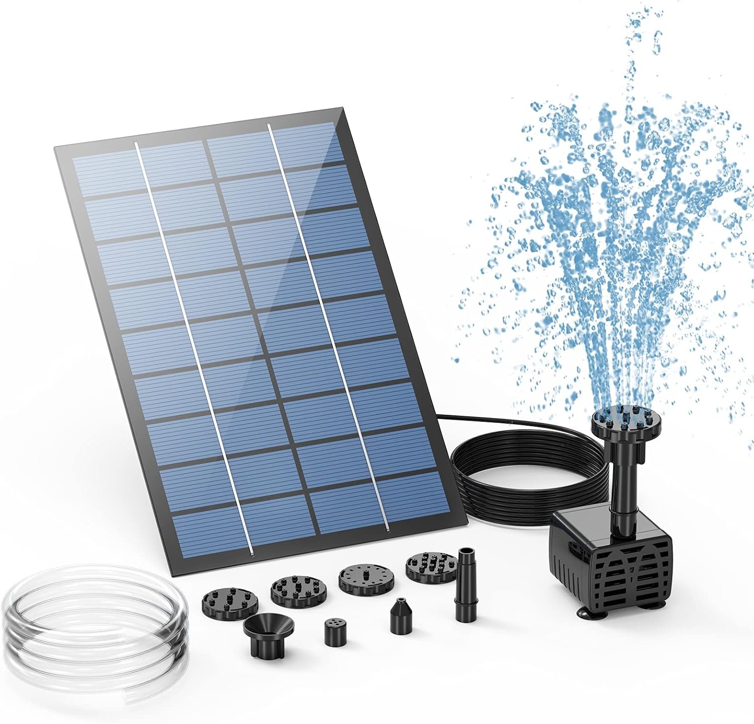 AISITIN 2.5W DIY Solar Fountain Pump with 6 Nozzles & 4ft Flexible Hose | Solar Water Pump for Bird Baths, Garden Ponds, Fish Tanks, and Patio Water Features – Quick Setup