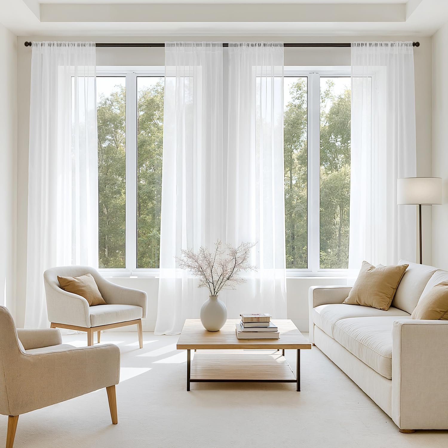 MIULEE White Sheer Curtains 84 Inches Long 4 Panels 42 x 84 Inches | Light Filtering, Rod Pocket, Voile Drapes, Living Room, Bedroom, Window Treatments