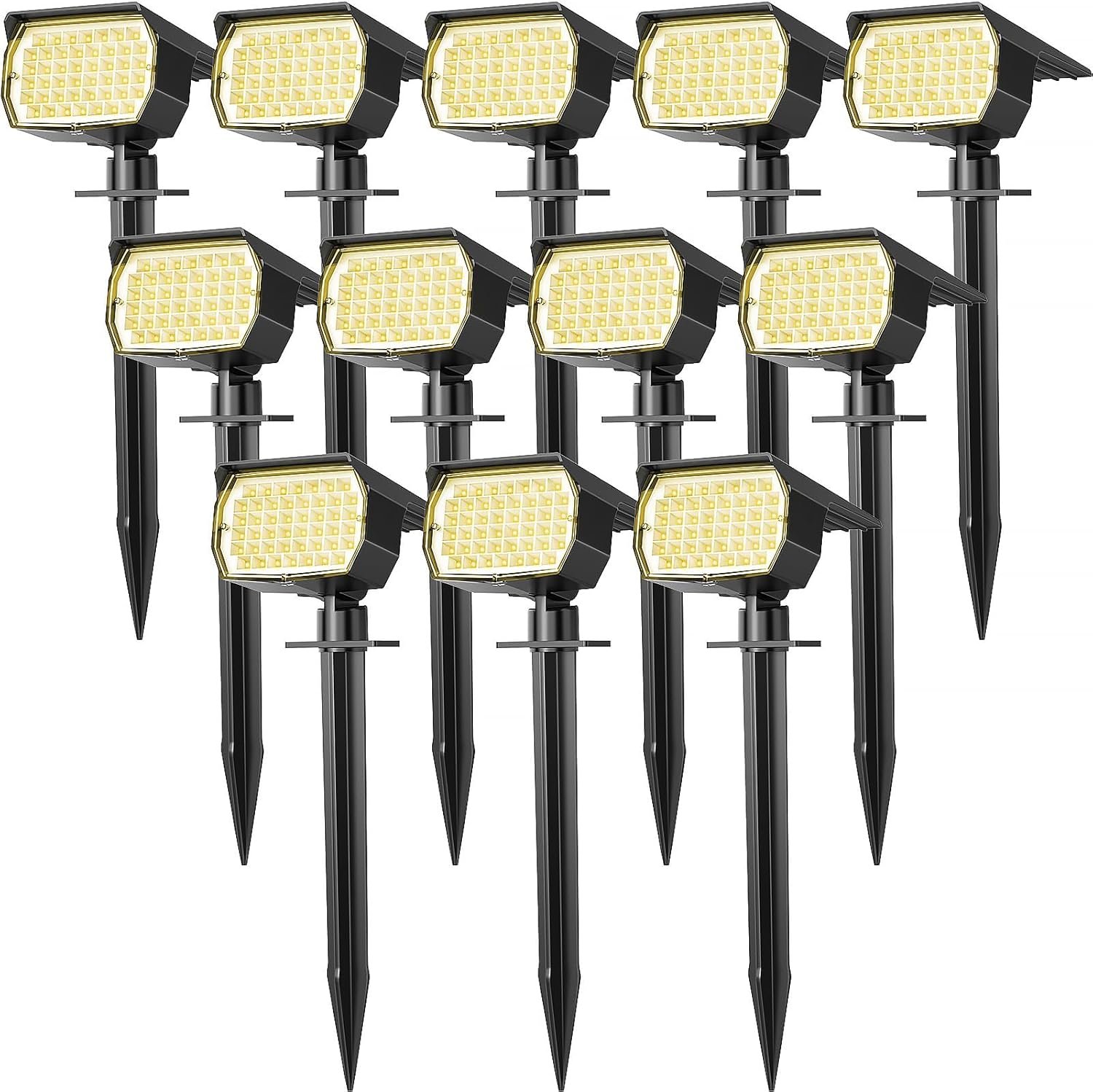 WENATY Solar Spot Lights Outdoor Waterproof 12 Pack Spotlights Warm White | 46 LED Landscape Spotlight, 3 Modes Auto On/Off IP65 Solar Powered Flood Lights for Outside Pathway Yard Garden House Walkway