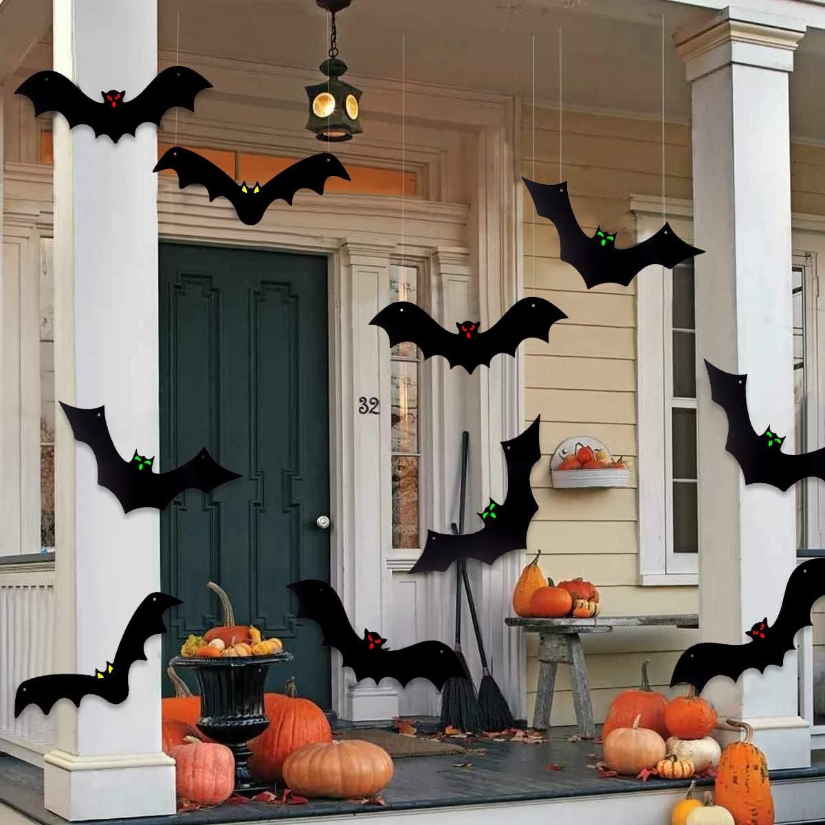 YUJUN Halloween Hanging Bats for 12PCS 3D Halloween Yard Outdoor Decoration | 3 Styles Realistic Scary Large Fake Black Hanging Flying Bat Spooky for Halloween Indoor Sign Lawn Decorations