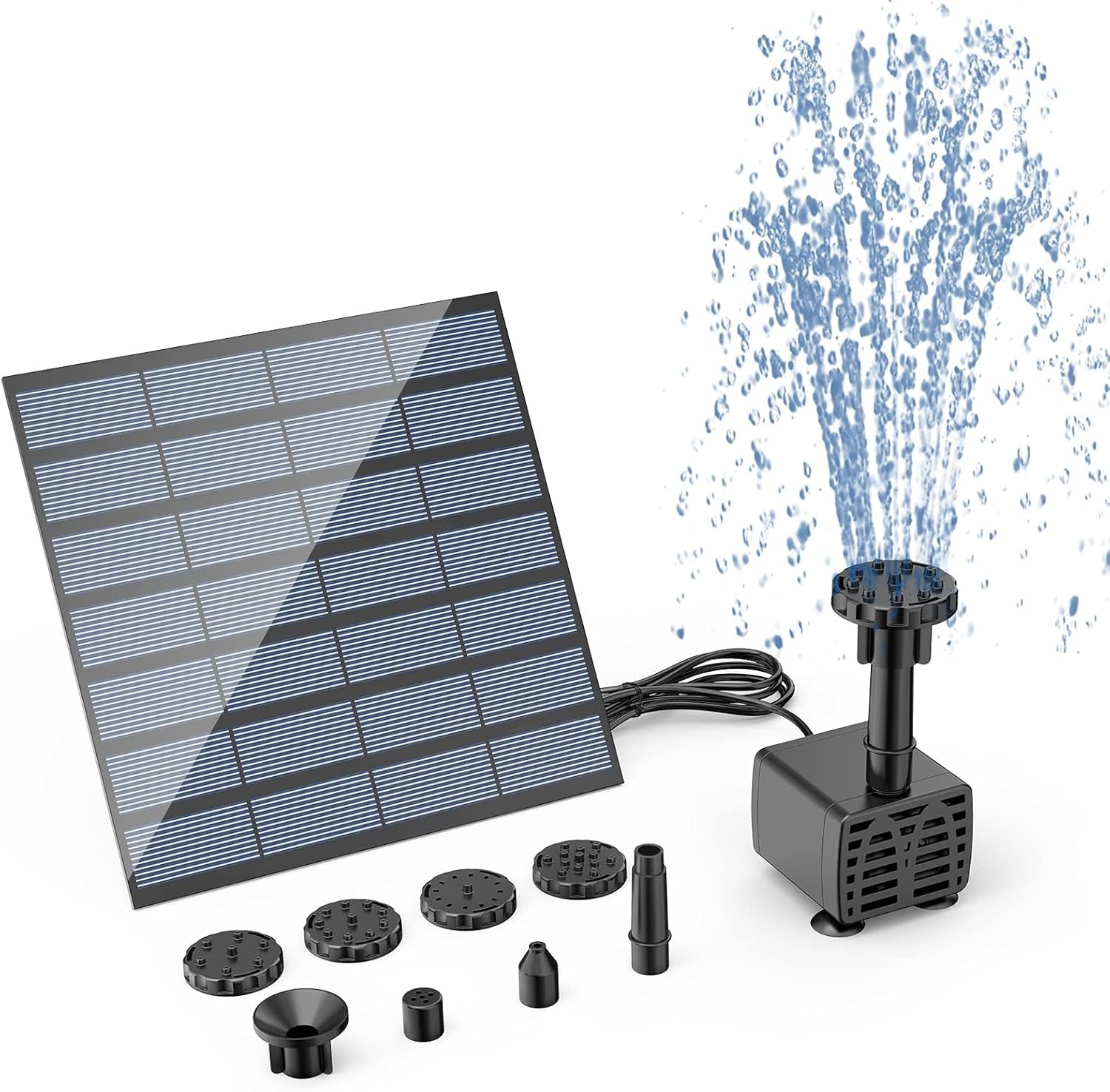 AISITIN DIY Solar Water Pump Kit for Water Feature Outdoor with 6 Nozzles | 2026 Solar Fountain Pump, Solar Powered Water Fountain for Bird Bath, Ponds, Garden, Fish Tank