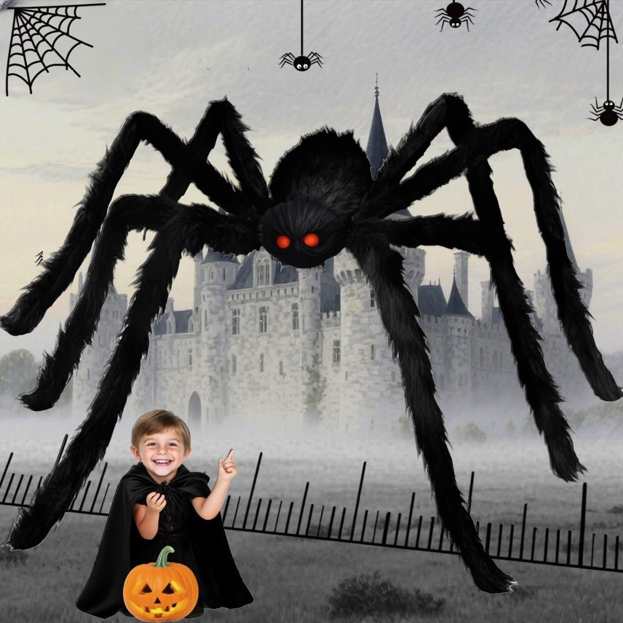 Giant Spider 6.6 Ft, 78″ Halloween Decorations Fake Halloween Decor Spiders Large, Furry Spiders for Outdoor Indoor Yard Home Costumes Party House Décor, 1 Pack