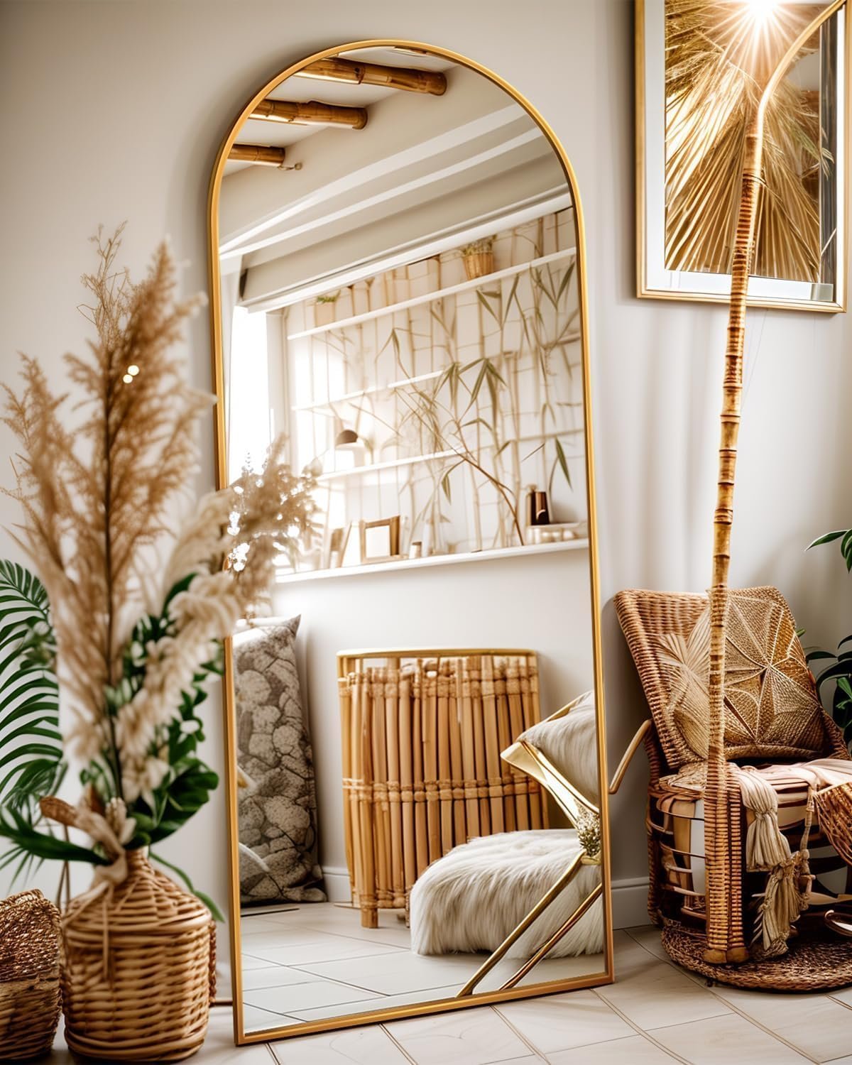 Antok 58″ x19” Arched Full Length Floor Mirror, Gold Aluminum Frame, Free Standing/Wall Mount/Leaning for Bedroom, Living Room, Dressing Room
