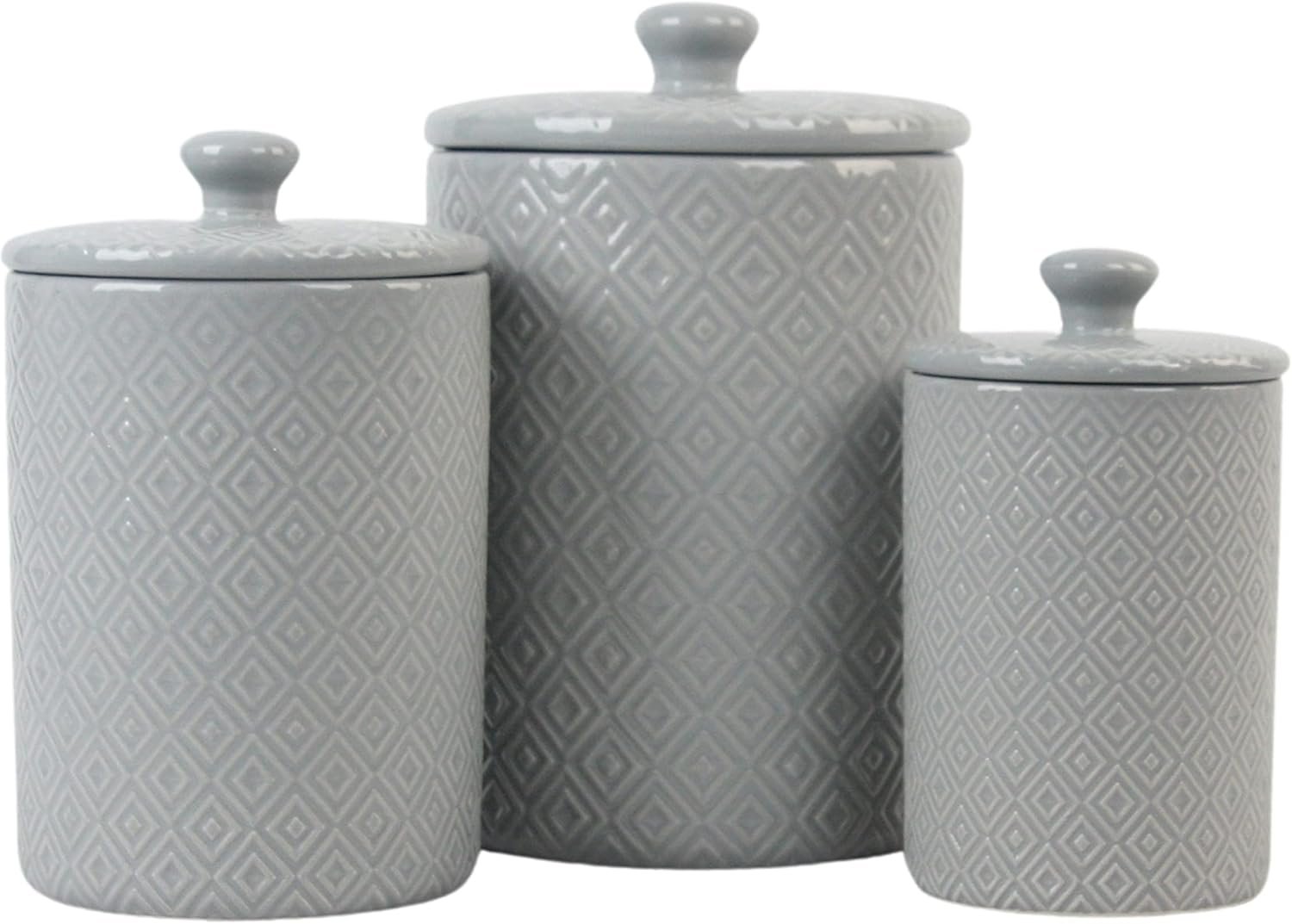10 Strawberry Street Embossed Diamond Ceramic Kitchen Canister Set, Set of 3, Gray