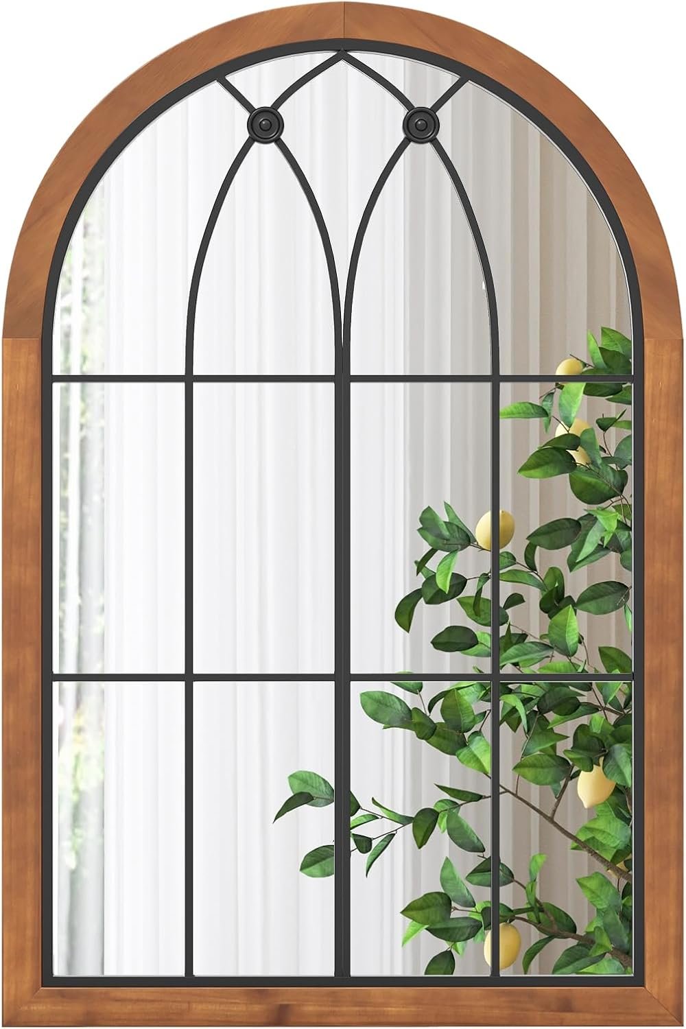 Tangkula 24″ x 36″ Arched Window Mirror, Farmhouse Window Frame Decor Wall Mounted Mirror, Wall Mirror Windowpane Decoration for Living Room, Bedroom, Entryway, Bathroom
