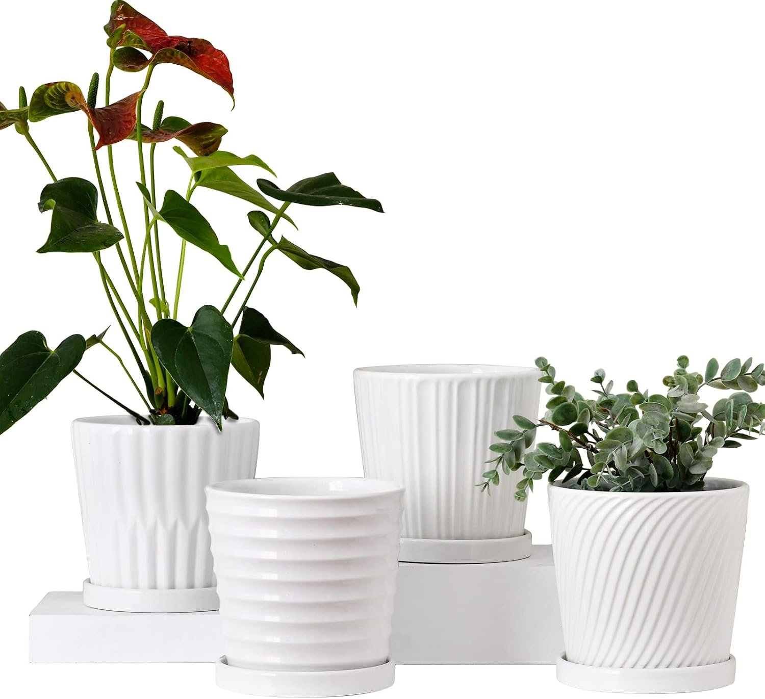 White 6 Inch Flower Pots for Plants,Ceramic Planter with Drainage Holes | 4 Pack Indoor & Outdoor Plant Pots with Saucers | For Indoor Plants, Succulents, Orchids, Herbs | Medium Garden Pots