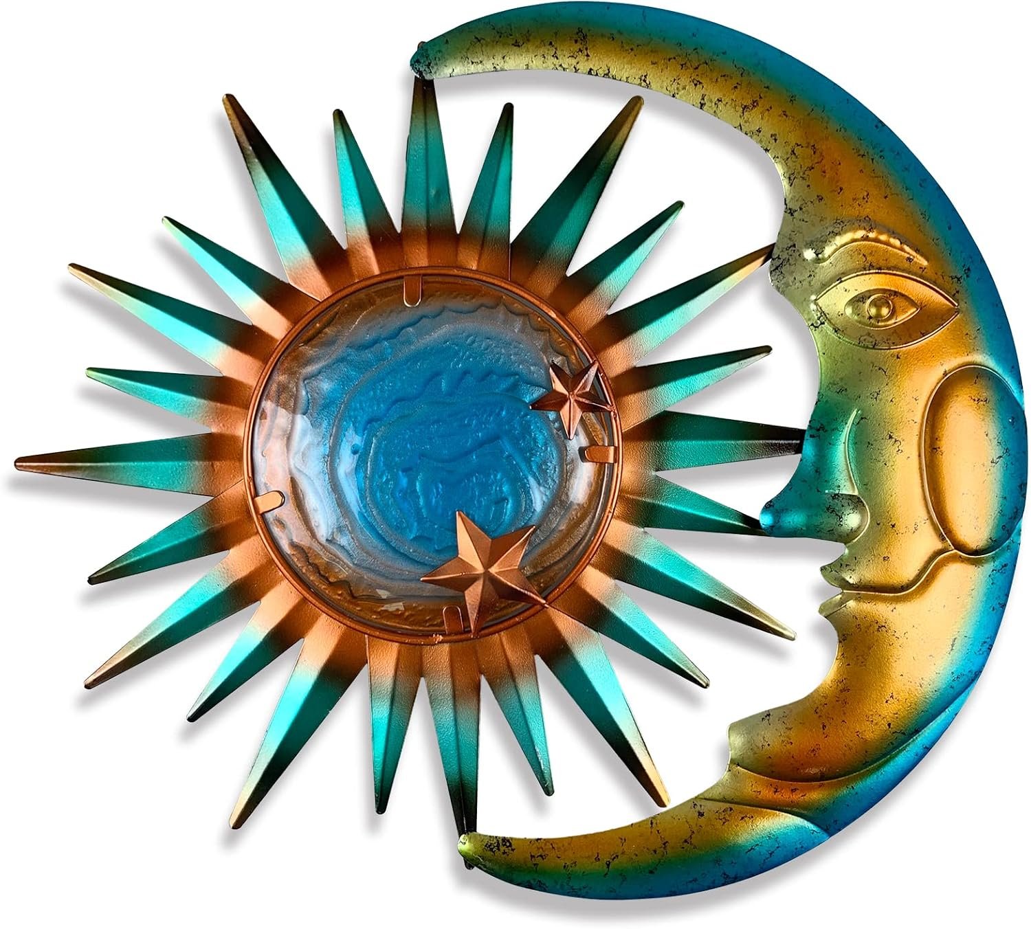 LIFFY Sun Metal Outdoor Wall Decor – 3D Sun Moon Metal Wall Sculpture – Hanging Decoration Gift Ideal for Celestial Decor Home Accent, Bedroom, Garden, Patio, Farmhouse – Lively and Vibrant