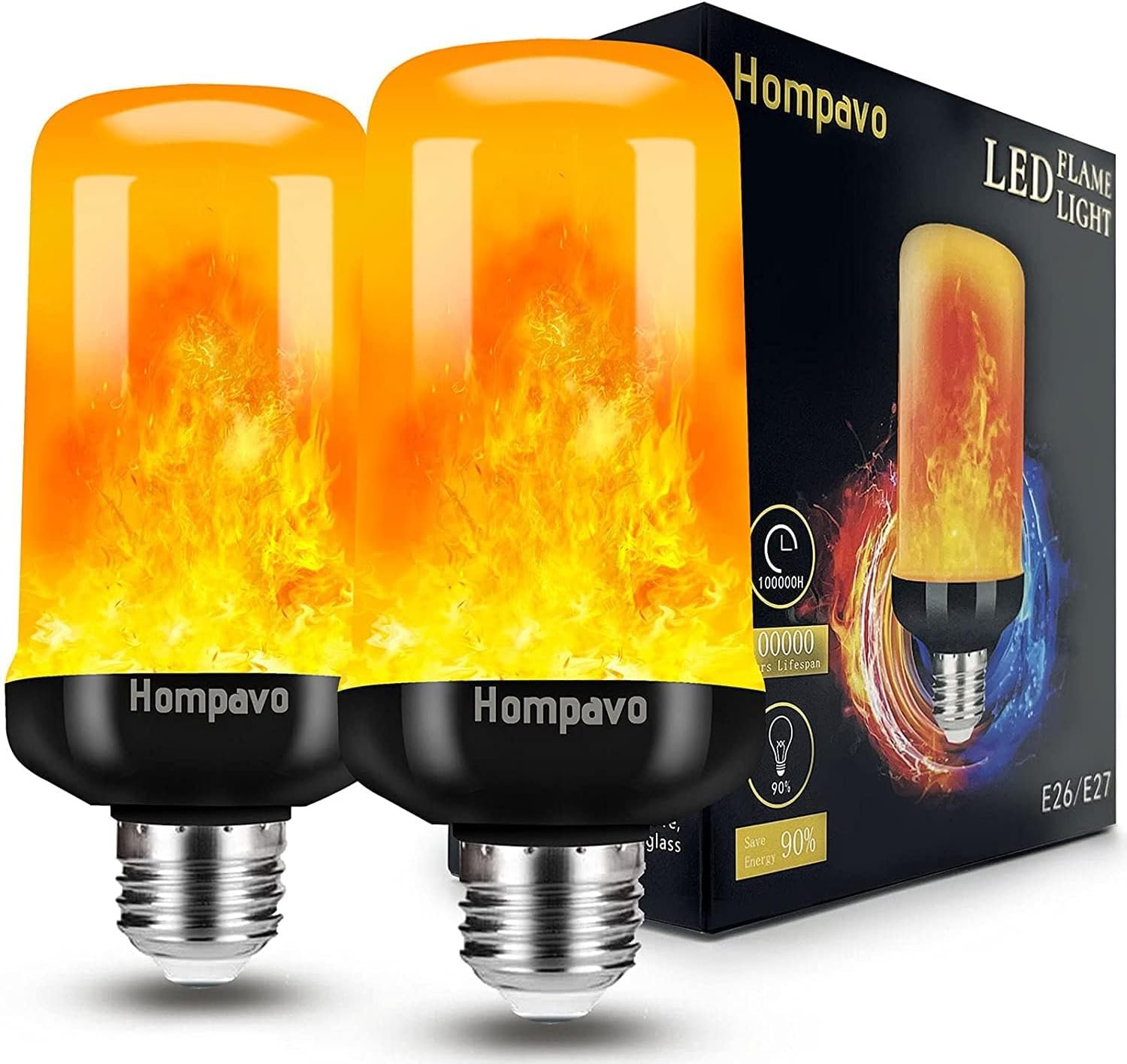 Hompavo 【Upgraded】 Flame Light Bulbs for Home Decor with Upside Down Effect | 4-Mode LED E26/E27 Flickering Light Bulbs for Halloween Christmas Party Patio Porch Indoor & Outdoor Decorations – 2