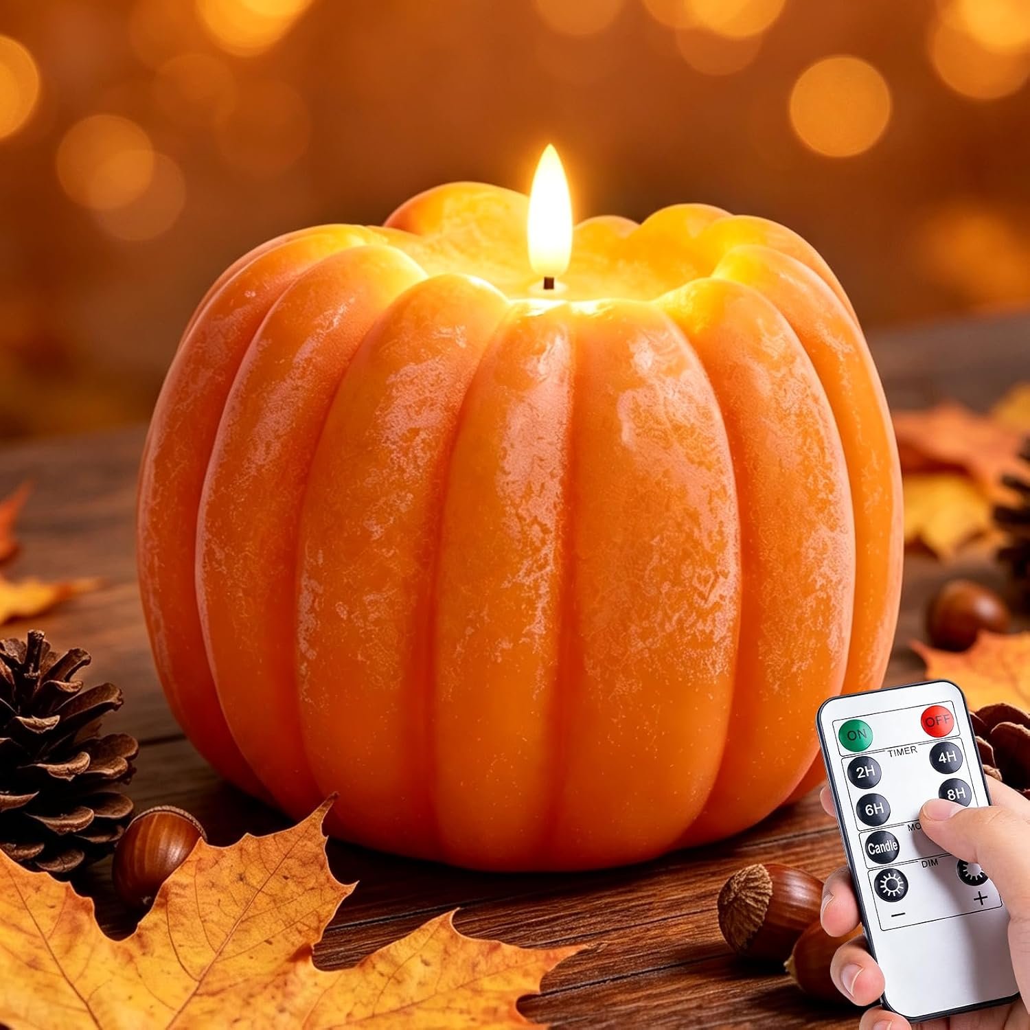 Fall Decor, Fall Decorations for Home – Flameless Pumpkin Candle, Orange | Twinkling Pumpkins LED Candle with Remote & Timer, Battery Operated, Wax, Room Table Farmhouse Decor, Halloween, Thanksgiving