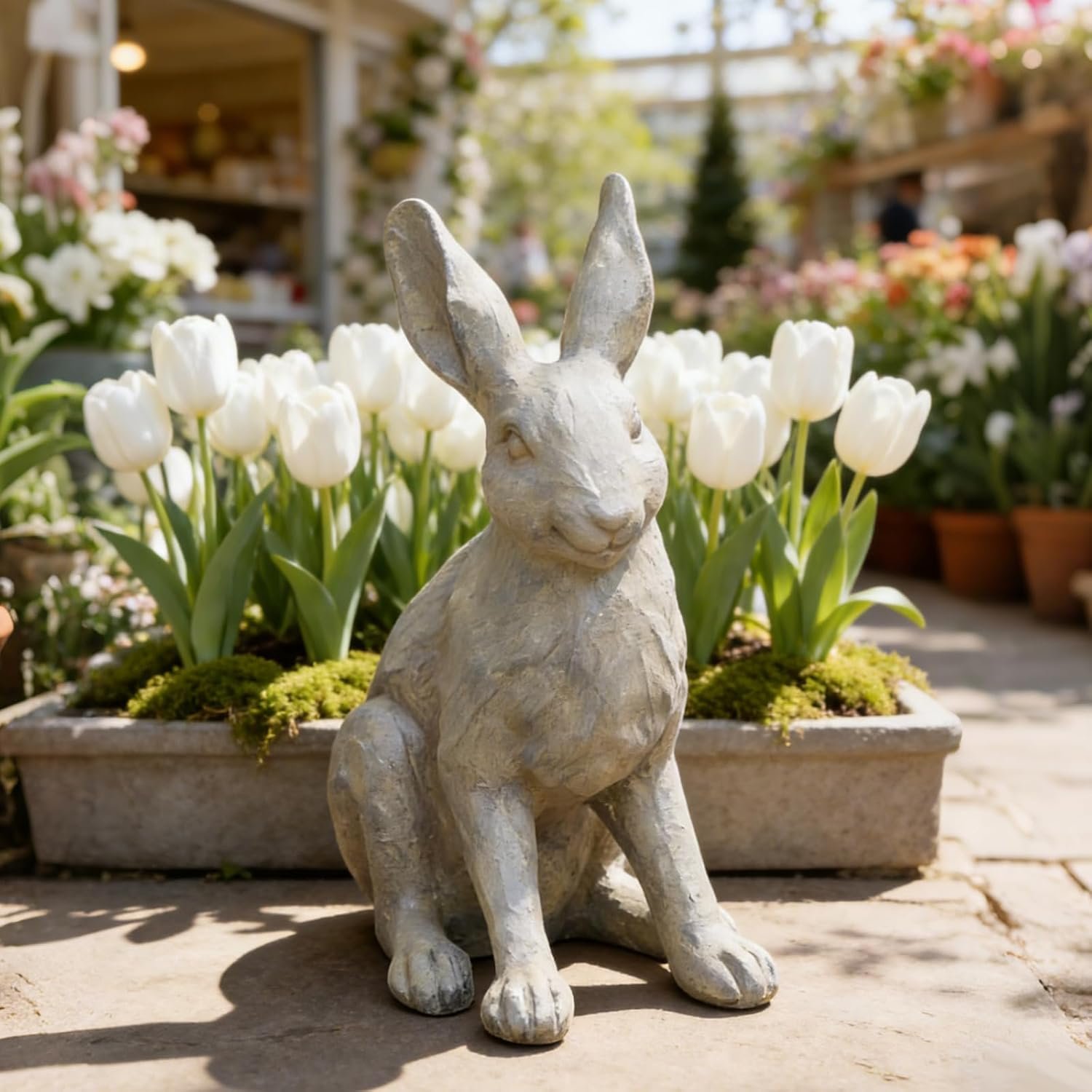 DiliComing Rabbit Garden Statue 12 Inch Grey Resin Bunny Yard Decor | Large Garden Statues for Home Yard Decor Outside Balcony, Garden Gifts