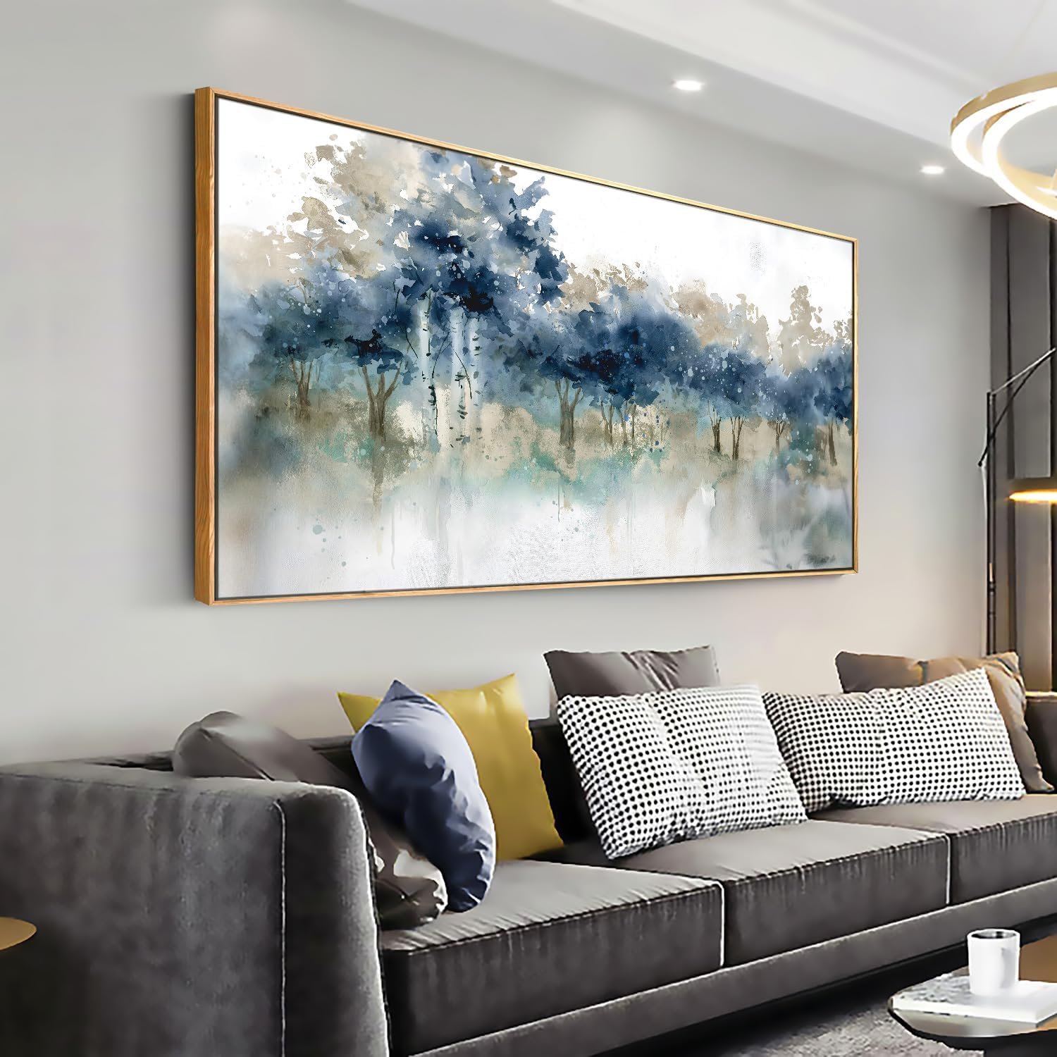 Wall Art Landscape Modern Wall Decor Canvas Painting Blue Ink Wall Art Large Artwork for Living Room Bedroom Office Home Decor 20″x40″ with Framed