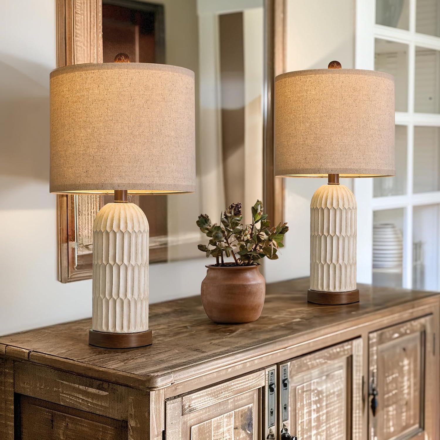 22″ Bedside Table Lamps Set of 2, Farmhouse Lamp with USB A+C, Brown | Vintage Nightstand Lamp for Bedroom, Retro Design, Home decor for living Room, Nursery, Home Office, End Side table, Hallway