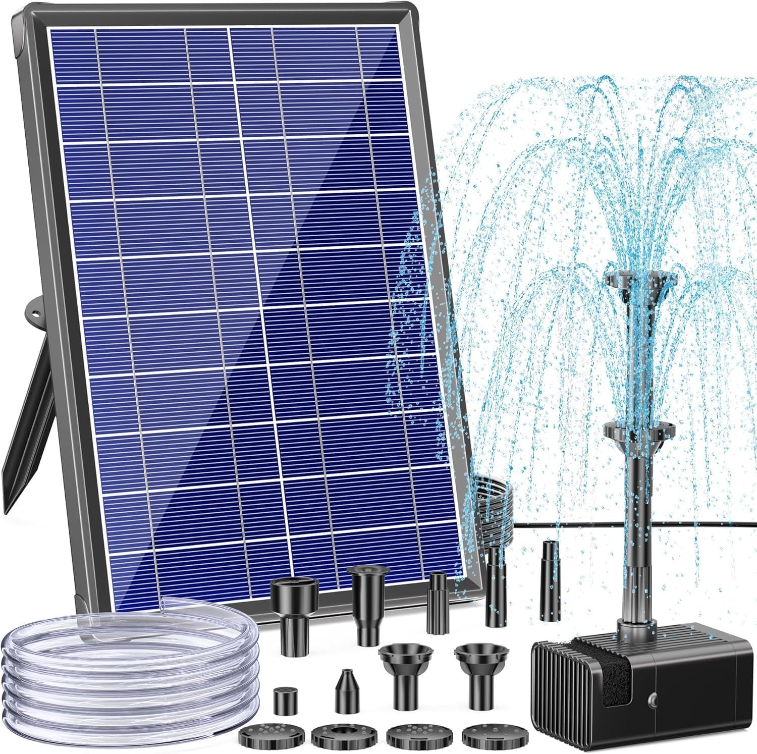 Antfraer 8W Solar Water Pump with Dry-Run Protection, Solar Bird Bath Fountain Pump Double-Layer Nozzles & 5Ft Tubing, Solar Fountain Pump for Small Pond, Garden, Patio & Outdoor Water Feature