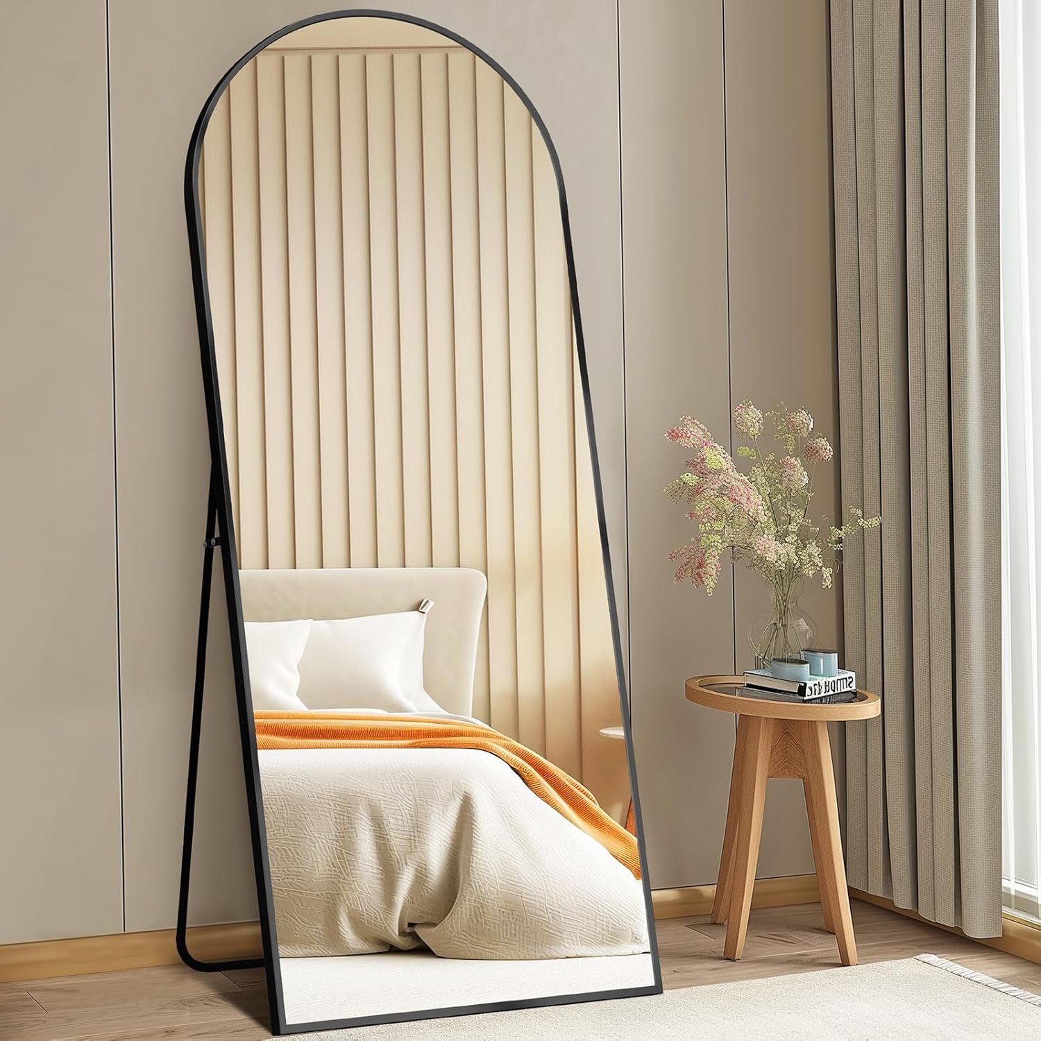 DUMOS 64″x21″ Arched Full Length Mirror with Stand, Full Body Floor Mirror | Free Standing or Wall Mount, Nano Glass Aluminum Frame, Hanging or Leaning, Modern Simple Home Decor, Black