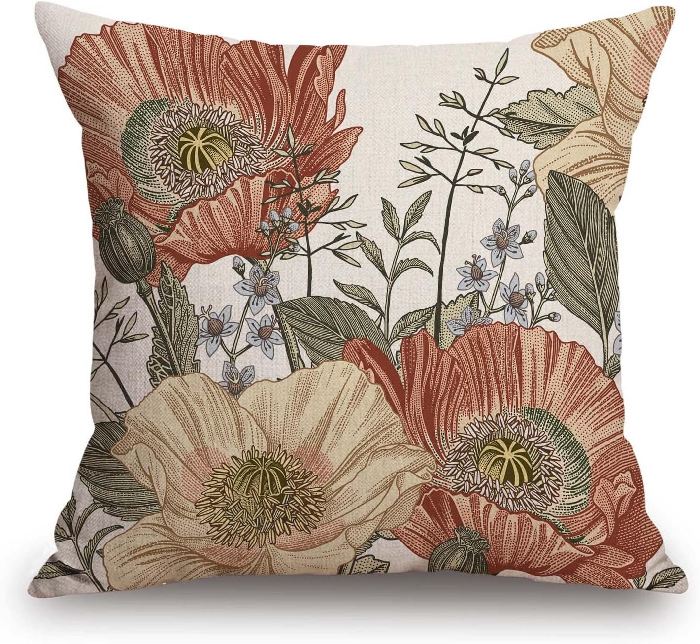 TSSOHU Vintage Flowers Pillow Cover Rustic Cotton Linen Decorative Square Throw Pillow Cover 18×18 Inch for Sofa Couch Decoration