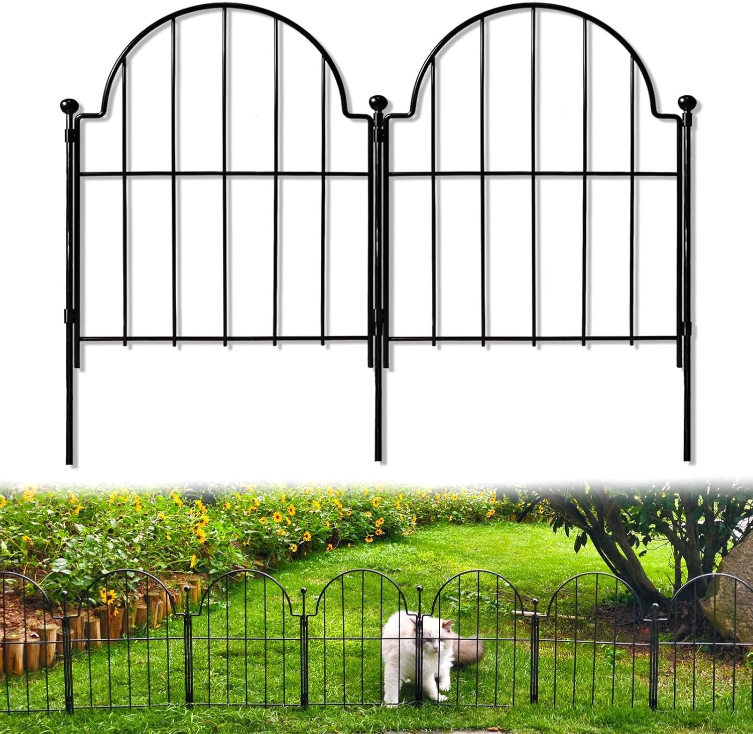 Blingluck Decorative Garden Fence, 17in(H) x 10.8ft(L), with Ground Stake | Arched Rustproof Metal No Dig Garden Fencing Border, Animal Barrier Fence for Rabbit Dog, Outdoor Edging for Yard Flower Bed