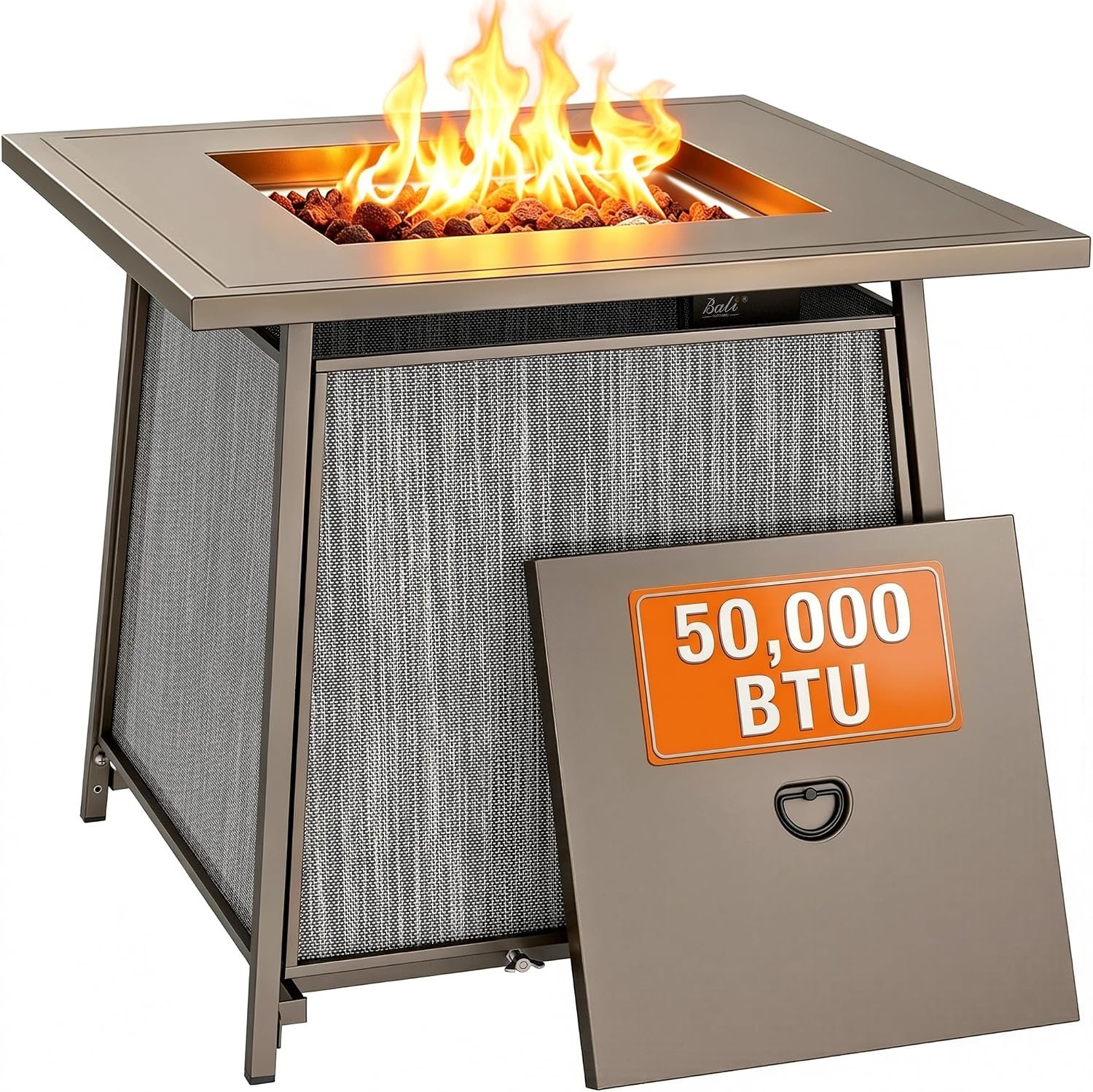 BALI OUTDOORS 50,000 BTU Propane Fire Pit Outdoor | 28 inch Propane Fire Pit Table Square, Gas Firepits for Outside Patio, Garden, Backyard