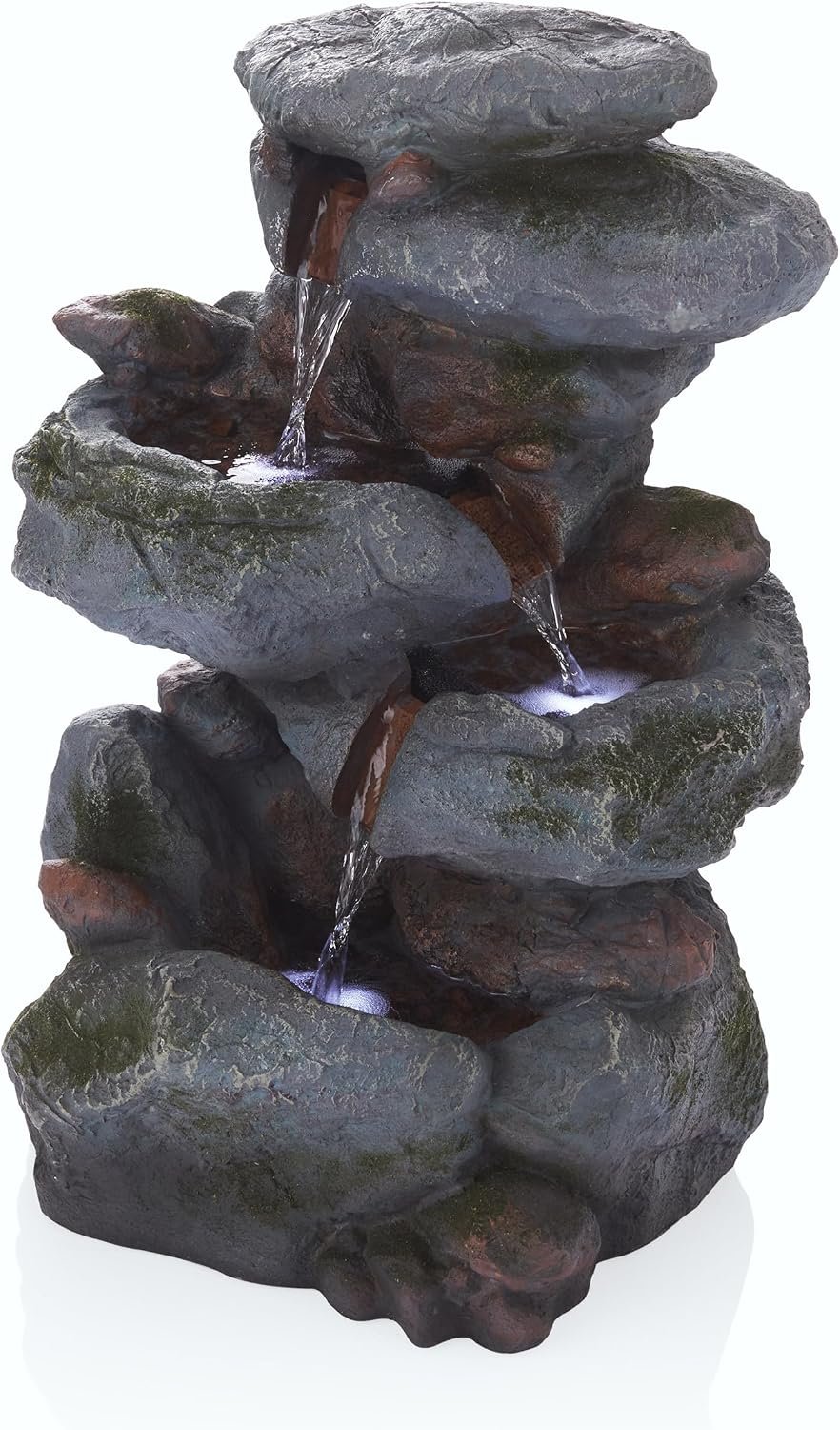 Alpine Corporation 22″ Tall 3-Tier Outdoor Rock Waterfall Fountain with LED Lights, Natural Stone Look for Garden, Patio, Yard & Porch Decor, Gray