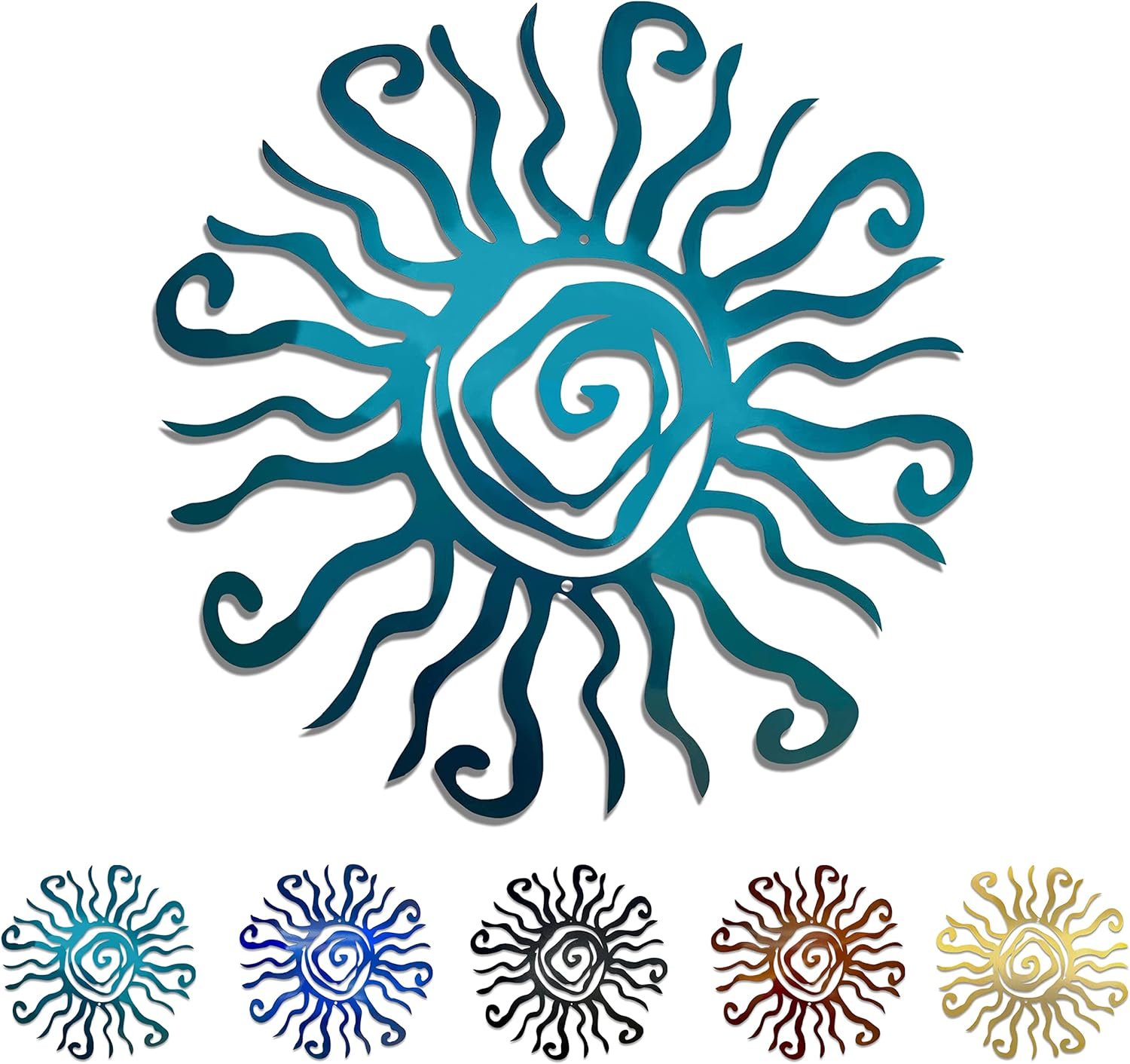 Wacky Sun Metal Wall Art Indoor/Outdoor Decor – 12″ Teal Rust Proof Wall Sculpture – Made in USA – Ideal for Bedroom, Garden, Home, Patio and Farmhouse
