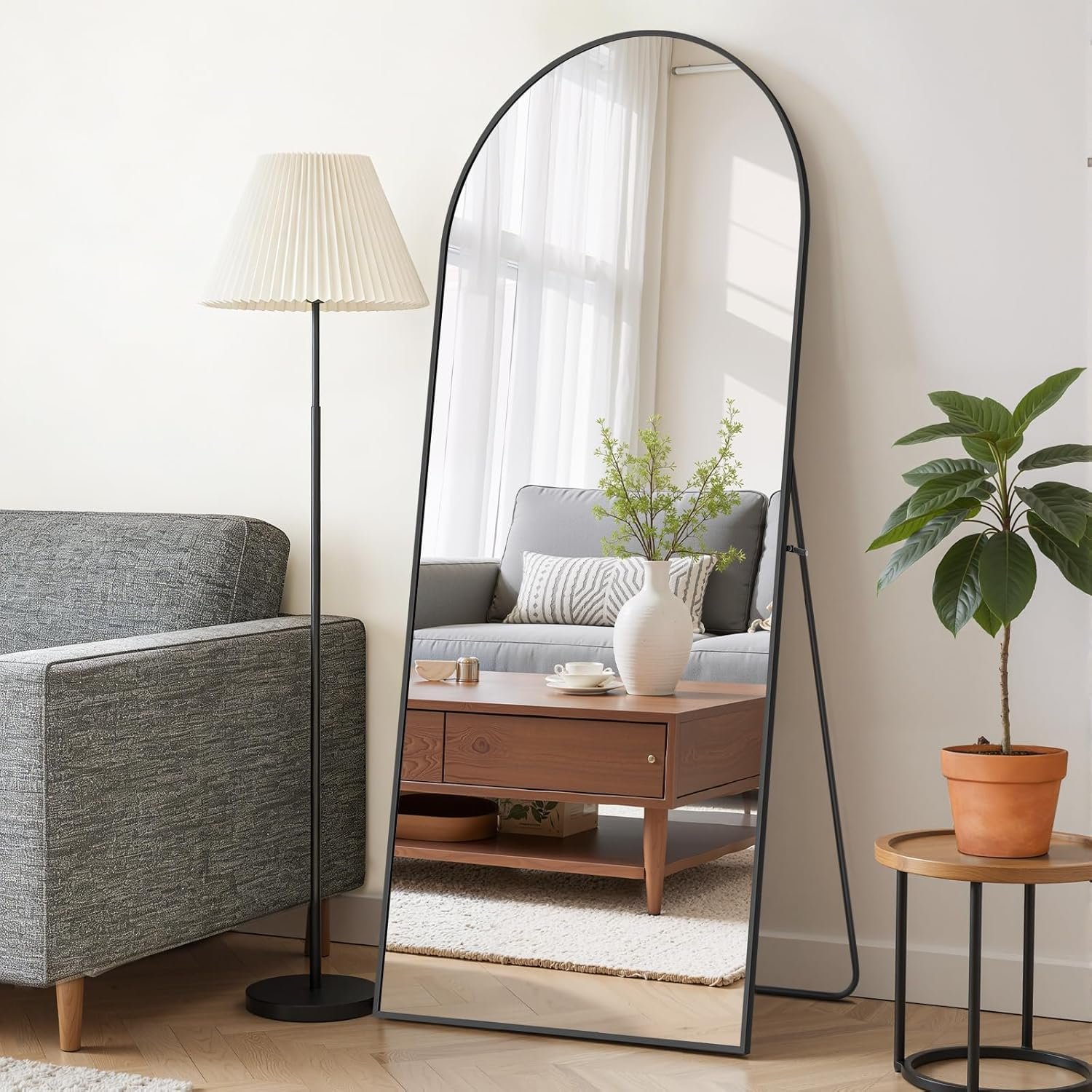 Mirror Full Length 64″x21″, Arched Full Body Floor Mirrors with Stand | Shatterproof Glass, Aluminum Alloy Frame, Free Standing, Wall Mounted or Leaning for Bedroom Living Room Entryway