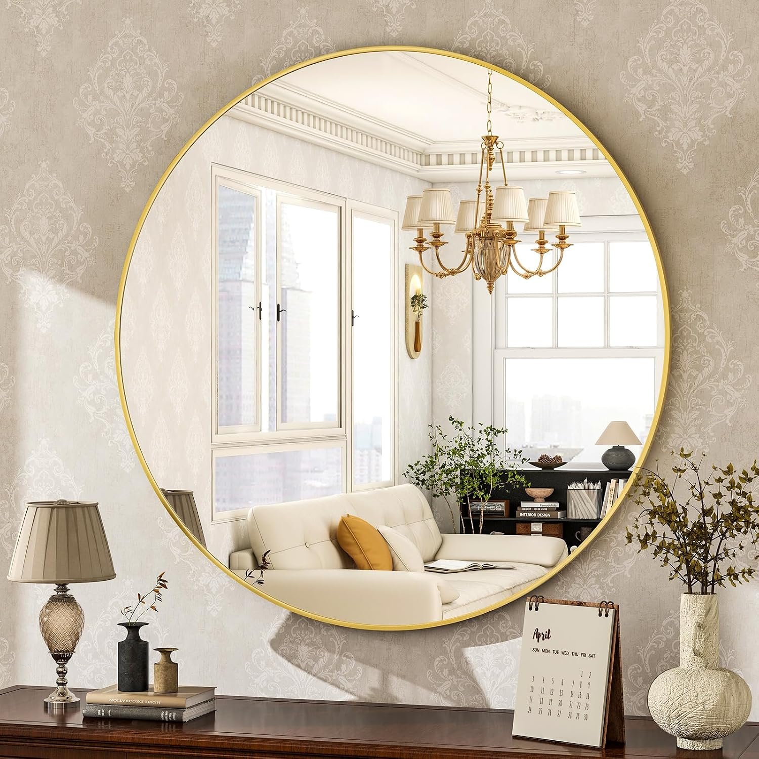 HARRITPURE Round Mirror 19.6 Gold Wall Mounted Circle Mirrors Vanity Mirror with Brushed Aluminum Alloy Frame Modern Decoration for Bathroom, Living Room, Vanity, Bedroom, Entryway | Vanity Mirror with Aluminum Alloy Frame, Modern Decoration for Bathroom, Living Room, Vanity, Bedroom, Entryway