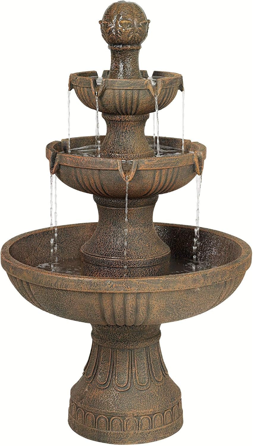 John Timberland Ravenna 43″ Large Italian Garden Tiered Outdoor Fountain | Indoor Decor Faux Stone Floor Standing Waterfall 3-Tier Basin Tall Water Feature for Outside Patio Yard Backyard Porch