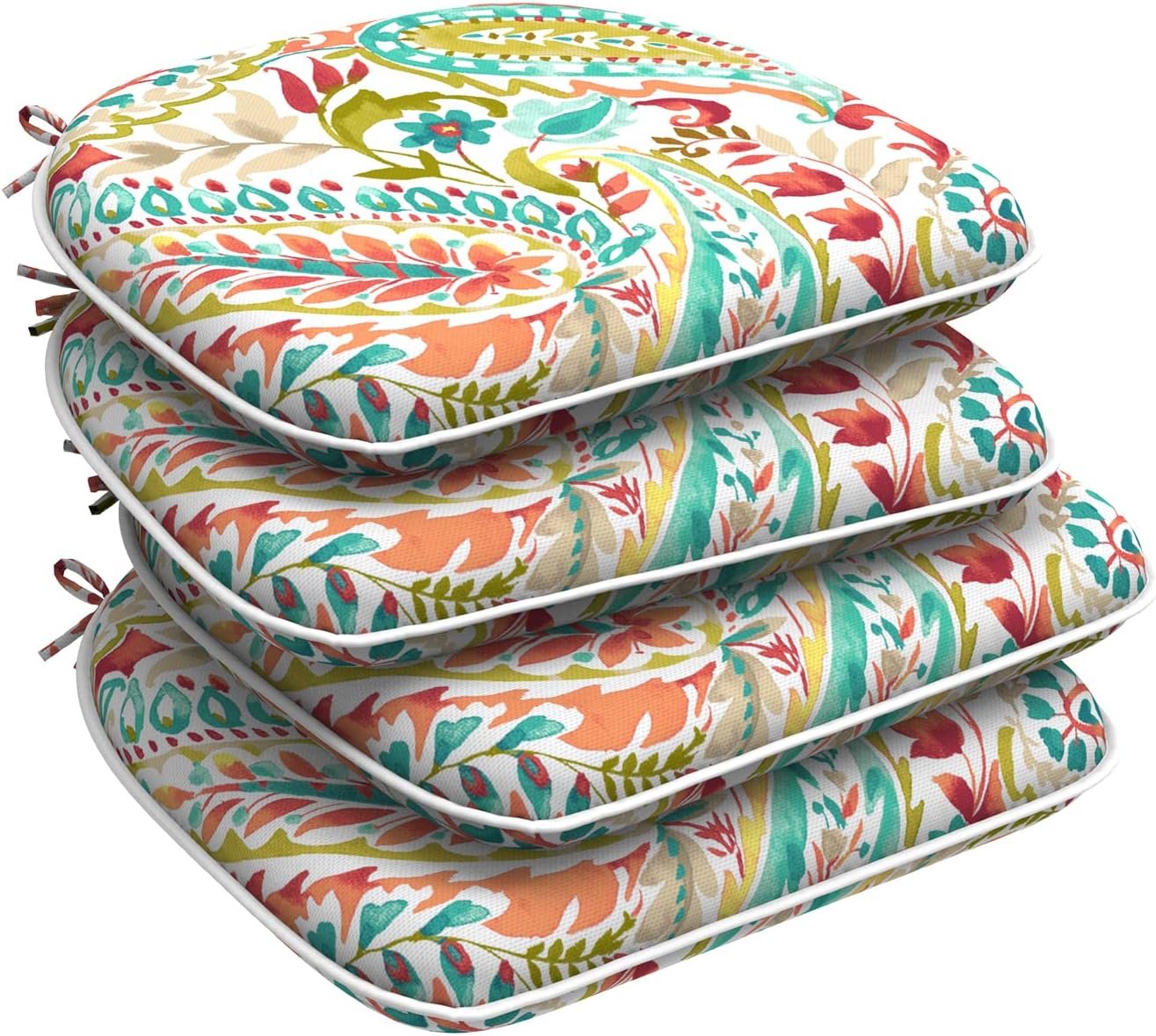 DYTXIII Set of 4 Outdoor Chair Cushions with Ties,Water Repellent Patio Chair Pads 17″x 16″ for Outdoor Furniture,Round Corner Seat Cushions for Garden Yard Kitchen Pretty Paisley