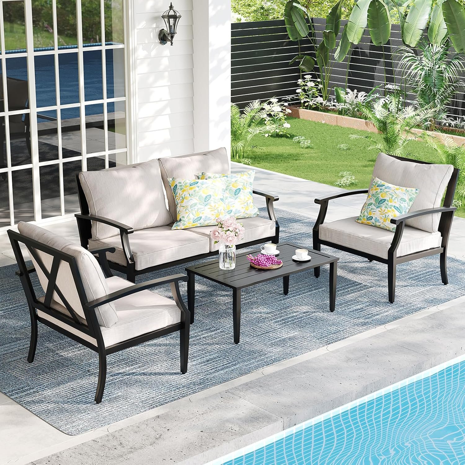 4-Piece Patio Furniture Set, Metal Outdoor Conversation Set