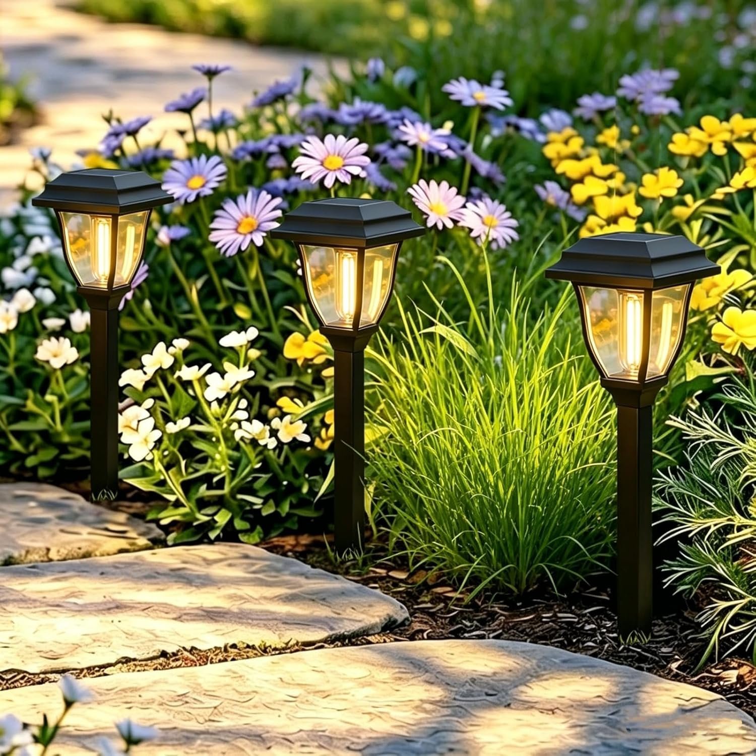 Solar Pathway Lights 12 Pack Mini Outdoor 3000K Bright Auto On/Off Solar Garden Lights Long Lasting Solar Powered Landscape Light for Path Yard Walkway Lawn Driveway Decor Lighting – Warm White