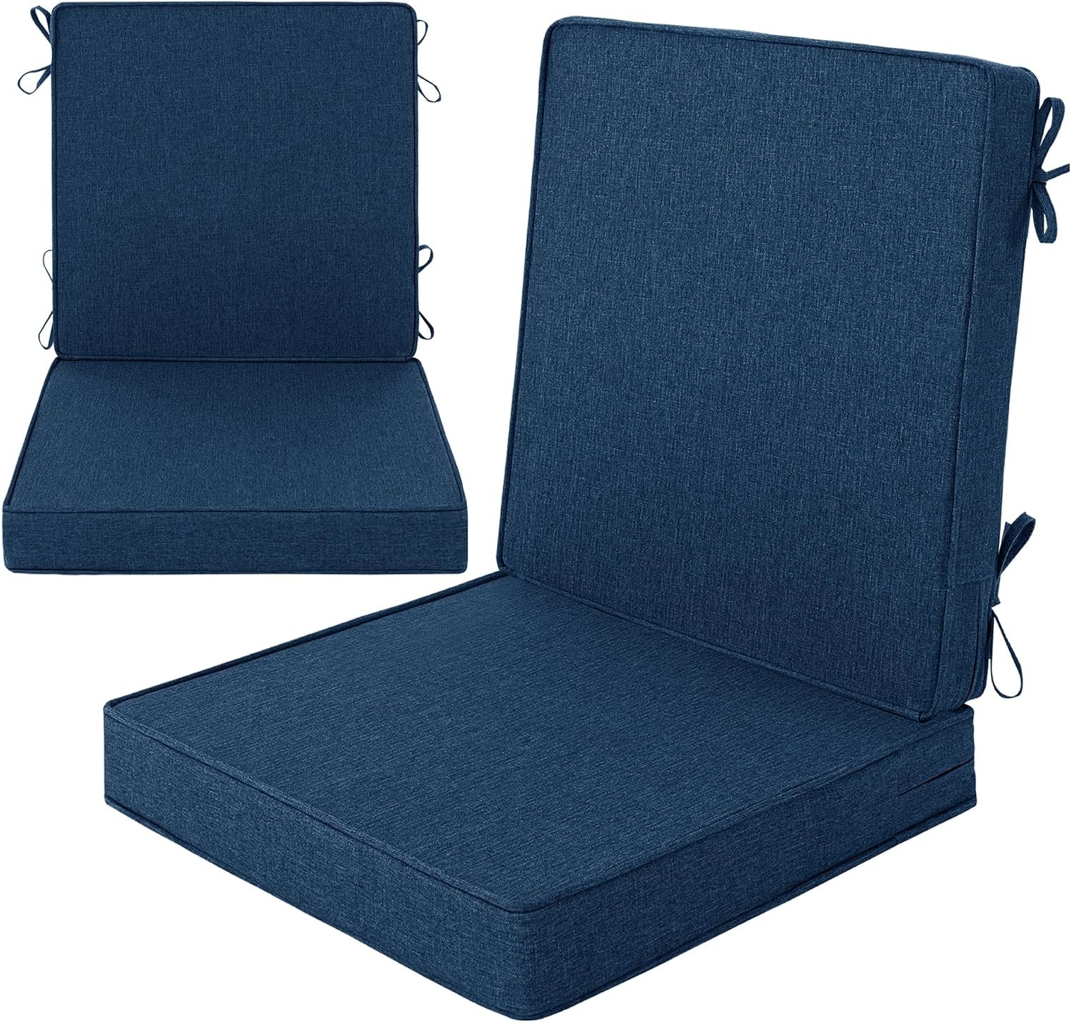 Outdoor Chair Cushions Set of 2, 18 x 16.5 Inch, Navy Blue | Water-Resistant, Fade-Resistant, Patio Furniture Dining Chair Seat Replacement with Mid Back, Ties Zipper, Removable Cover