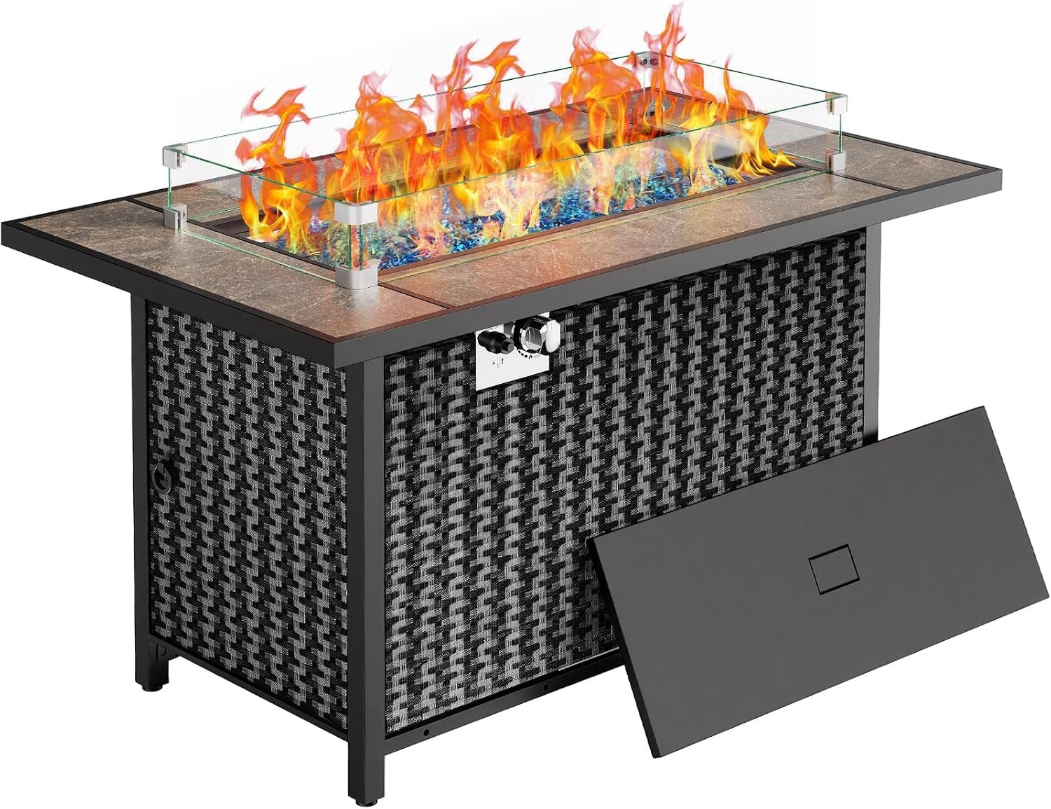 Ciays 43″ Fire Pit Table, Outdoor Propane Fire Pit Table with Premium Ceramic Tabletop, Glass Wind Guard, Lid, Glass Rock, 50,000 BTU CSA-Certified Gas Fire Pits for Outside Patio, Party, Deck