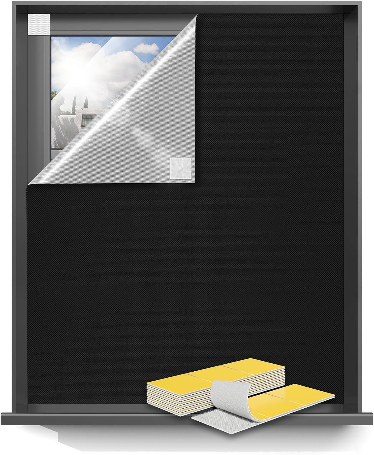Sumobaby 50″x60″ Portable Blackout Curtains Blinds for Windows No Drill | 100% Blackout Window Shades with Hook & Loop Tapes Curtains Easy to Cut Fit for Bedroom,Baby Room and TV Room (Black)