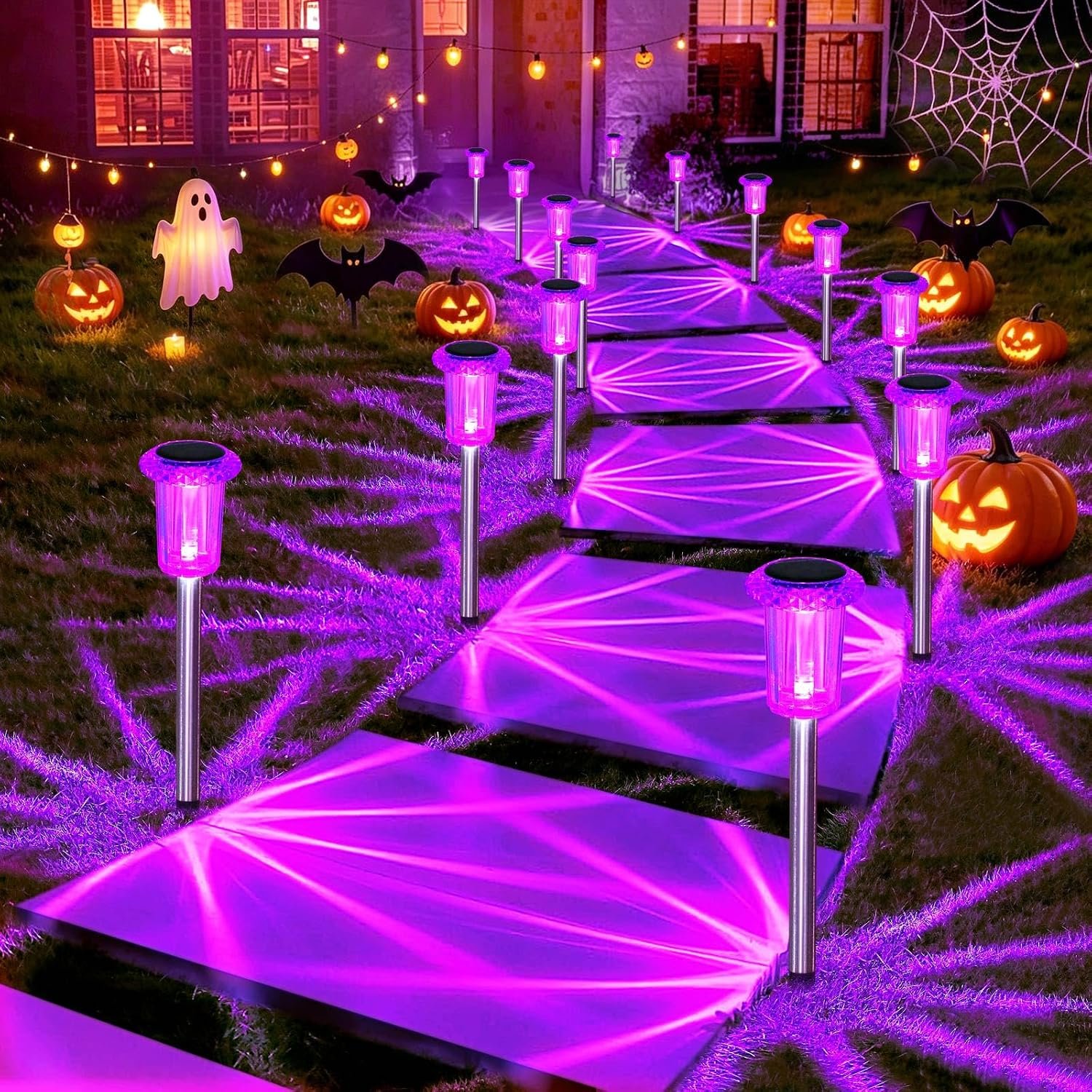 DenicMic Solar Halloween Lights Outdoor Waterproof 10 Pack Halloween Decor | Stake Lights for Yard Pathway Garden Patio Lawn Walkway Driveway, Auto On/Off Purple LED Halloween Decorations Outdoor
