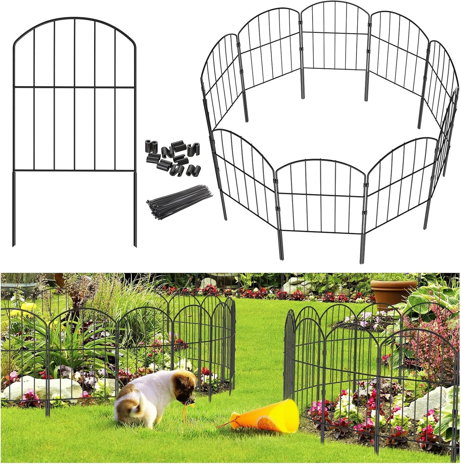 Goovilla Garden Fence, Total 10ft(L) x 24in(H), 10 Pcs, Rustproof Metal | Garden Fencing Animal Barrier, Fence Panels,Black No Dig Fence,Decorative Garden Fences and Borders for Dogs,Flower Bed,Patio