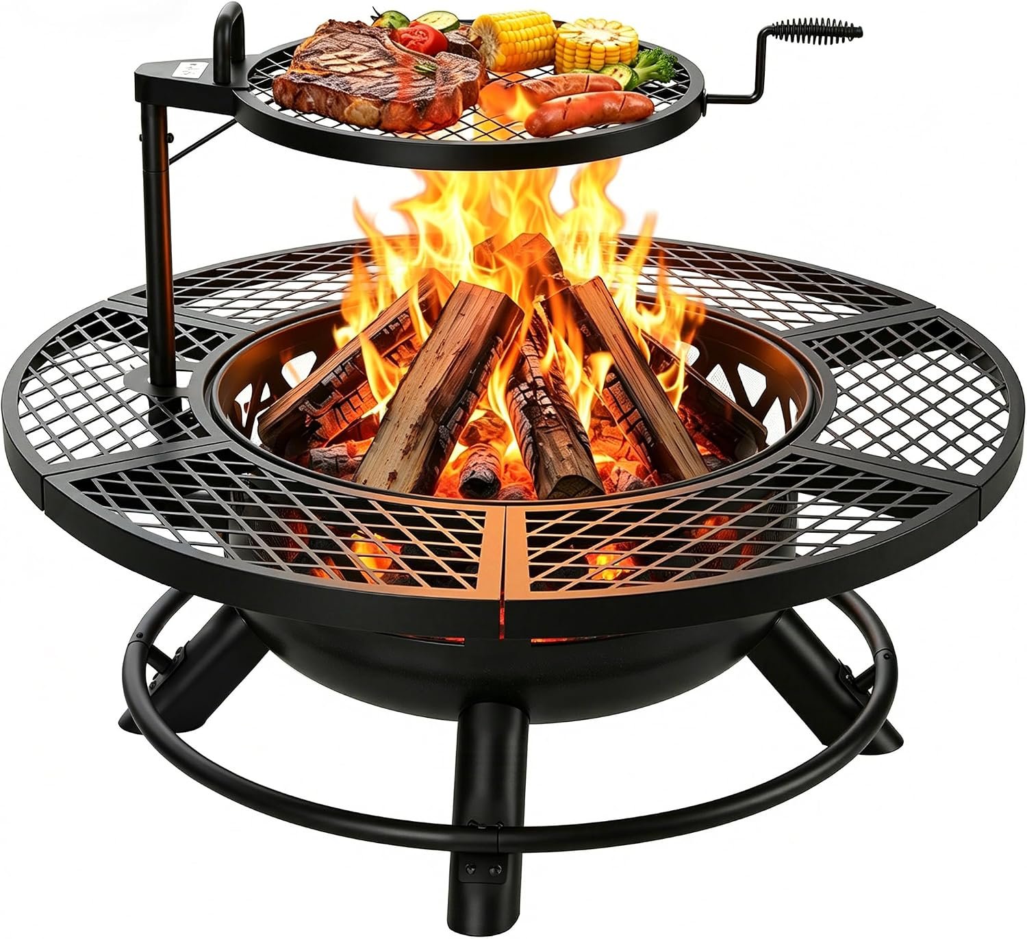 Bali Outdoors Fire Pit with Poker | 40 inch Outdoor Fire Pit Patio, Wood Burning Firepits for Outside with Grill
