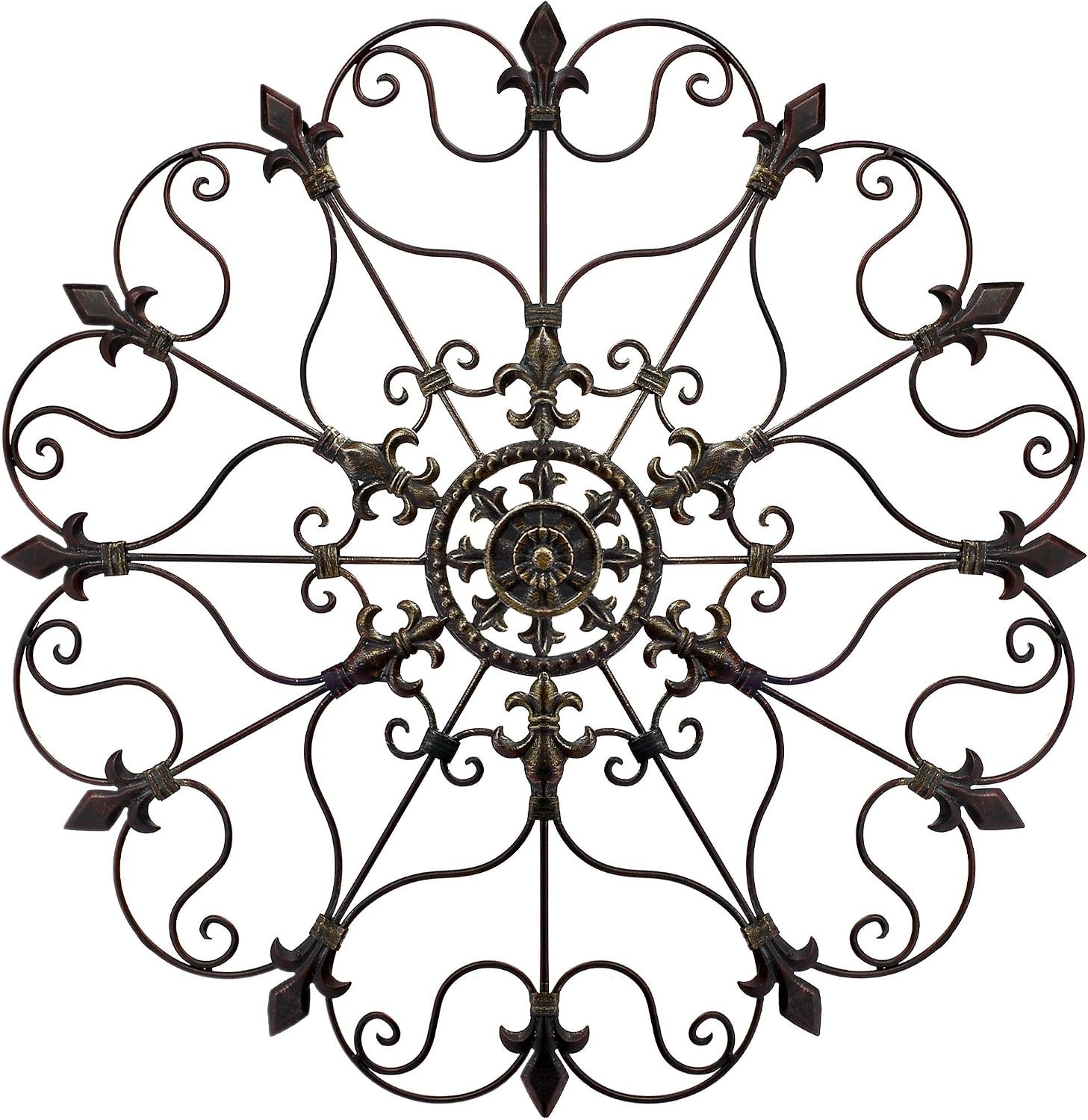 Yun&Lin Crafts Metal Solid Mounted Medallion Hand-painted Wall Decor 30″x30″, Large Metal Home Wall Art for Indoor and Outdoor