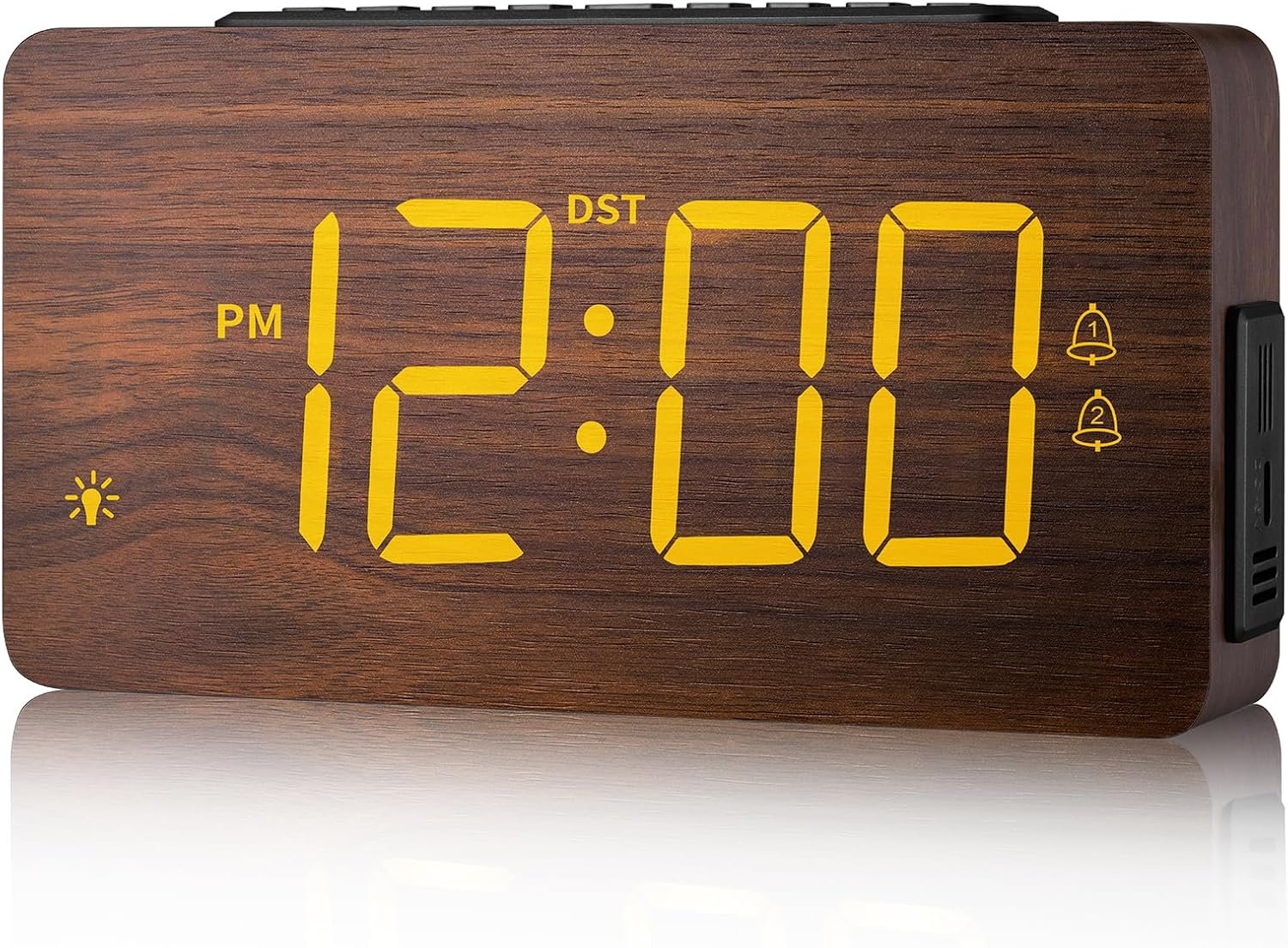 Wooden Digital Alarm Clock for Bedrooms – Extra Loud Alarm for Heavy Sleepers, Adjustable Volume & Brightness, DST, Dual Use as Desk/Wall Clock, Elegant Wood Decor for Home & Office