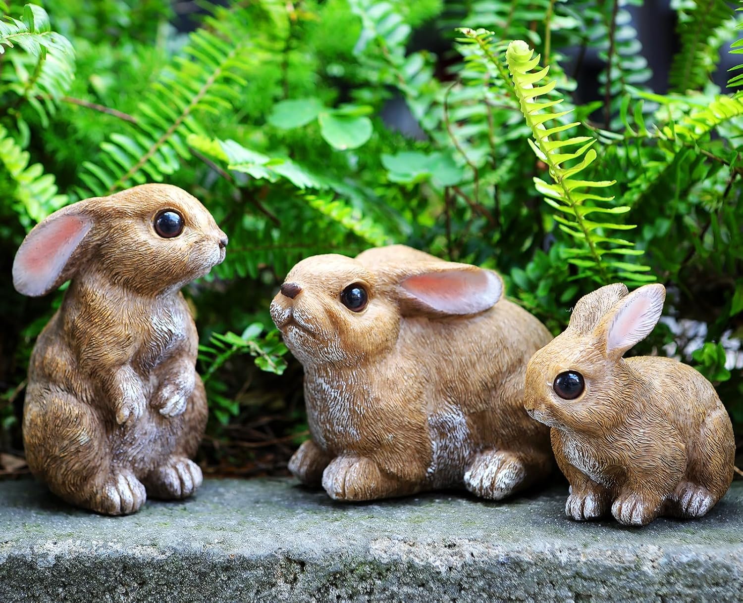 Bunny Decor Set of 3 Resin Easter Garden Statues Outdoor Indoor Home Yard | Easter Rabbit Figurines for Flower Bed Lawn, Spring Yard Decorations, Bunny Statue Gift for Mom, Indoor Tabletop Patio Decor