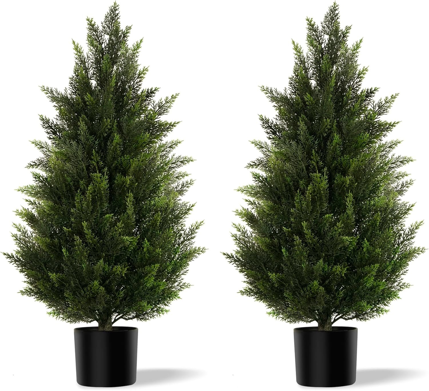 Artificial Topiary Cedar Trees 3FT Tall 2 Sets for Outdoor/Indoor | Faux Pine Shrubs Plants – Realistic Fake Plants Front Porch Decor – Artificial Bushes Cypress for Home Front Door Offices