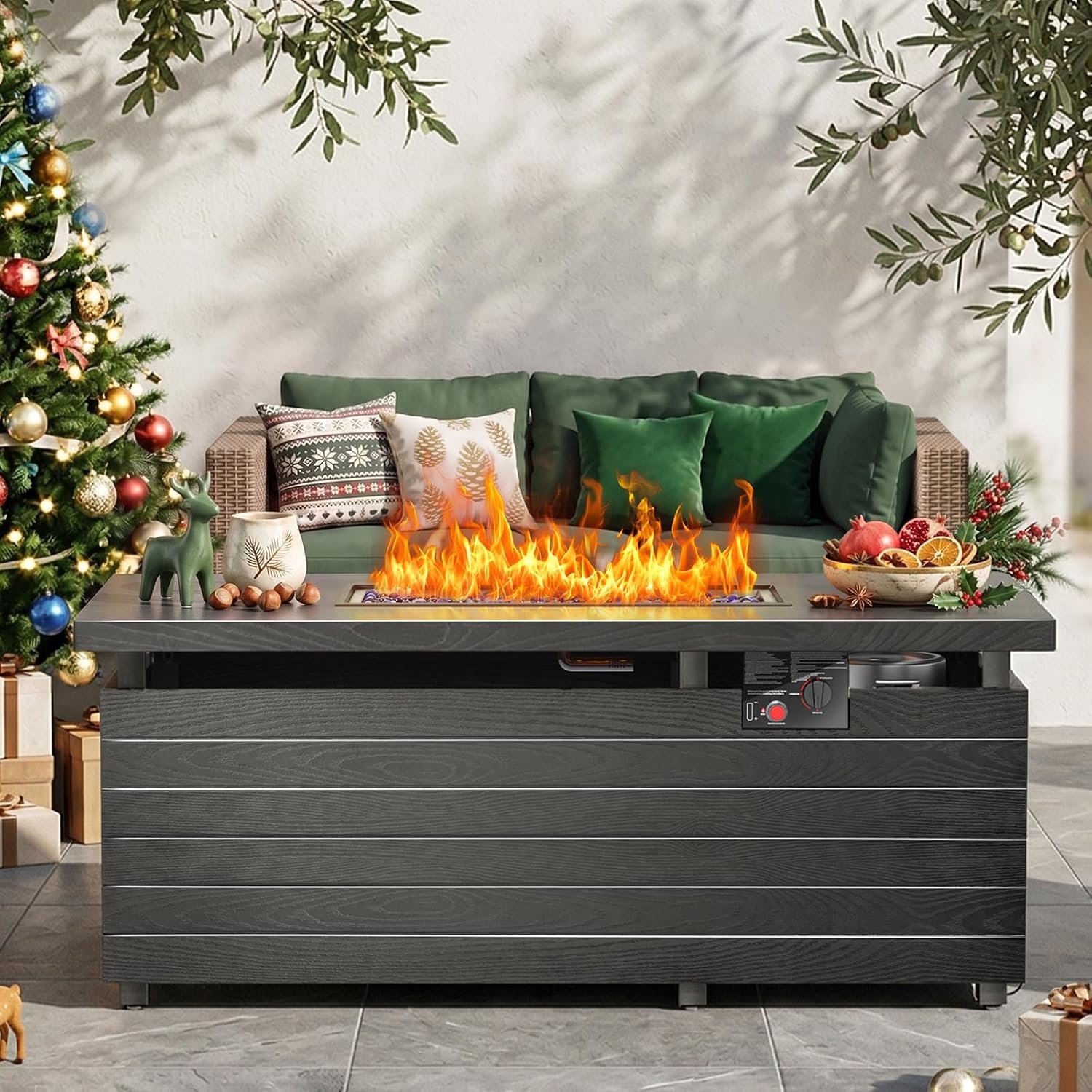 51 Inch Outdoor Propane Fire Pit Table 50000 BTU, 4-in-1 Propane Fire Pit | Steel Tabletop & Sliding Tank Holder, Adjustable Flame, Gas FirePit Table with Blue Glass Stones for Patio, Backyard