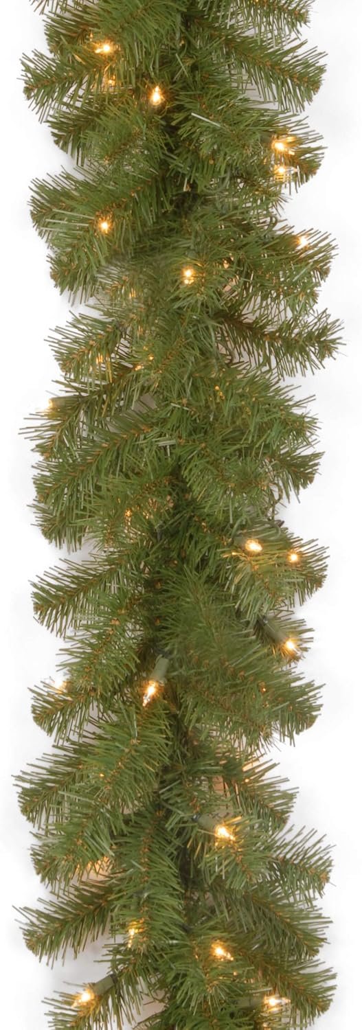 National Tree Company 9ft Pre-Lit North Valley Spruce Christmas Garland | 50 LED Lights, 200 Tips, 10 Light Functions, Artificial Christmas Decoration, Timer, Green