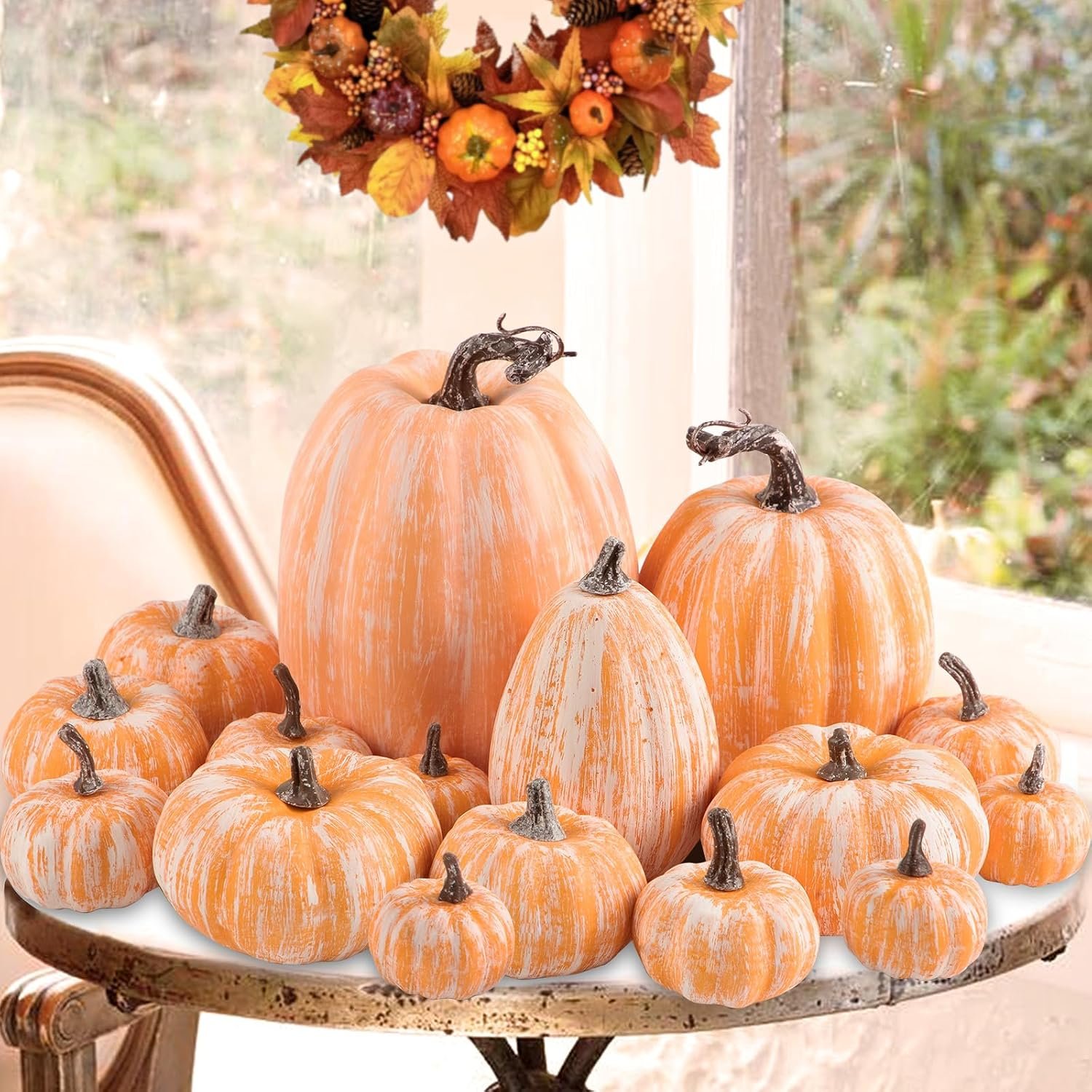Ywlake 16 Pcs Artificial Pumpkins Fall Decorations, Fake Terracotta Pumpkin for Autumn Harvest Halloween Thanksgiving Faux Pumpkins Home Table Decor (Terracotta)
