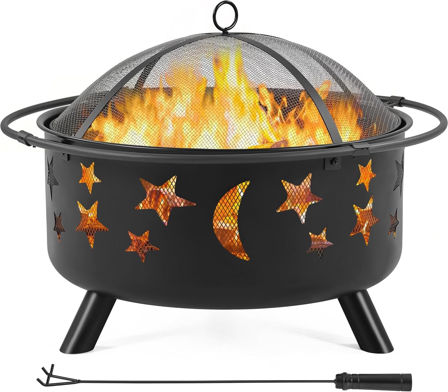 Yaheetech 30in Fire Pits for Outside Wood Burning Outdoor Fireplace | with Spark Screen, Poker for Bonfire Patio Backyard Garden Picnic